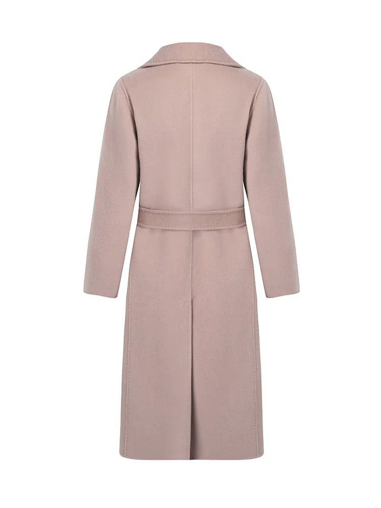 Pink Pure Cashmere Straight Lapel Women Coat