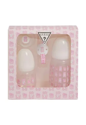 Pink Teddy 4-Pack Pacifier Bottle Set