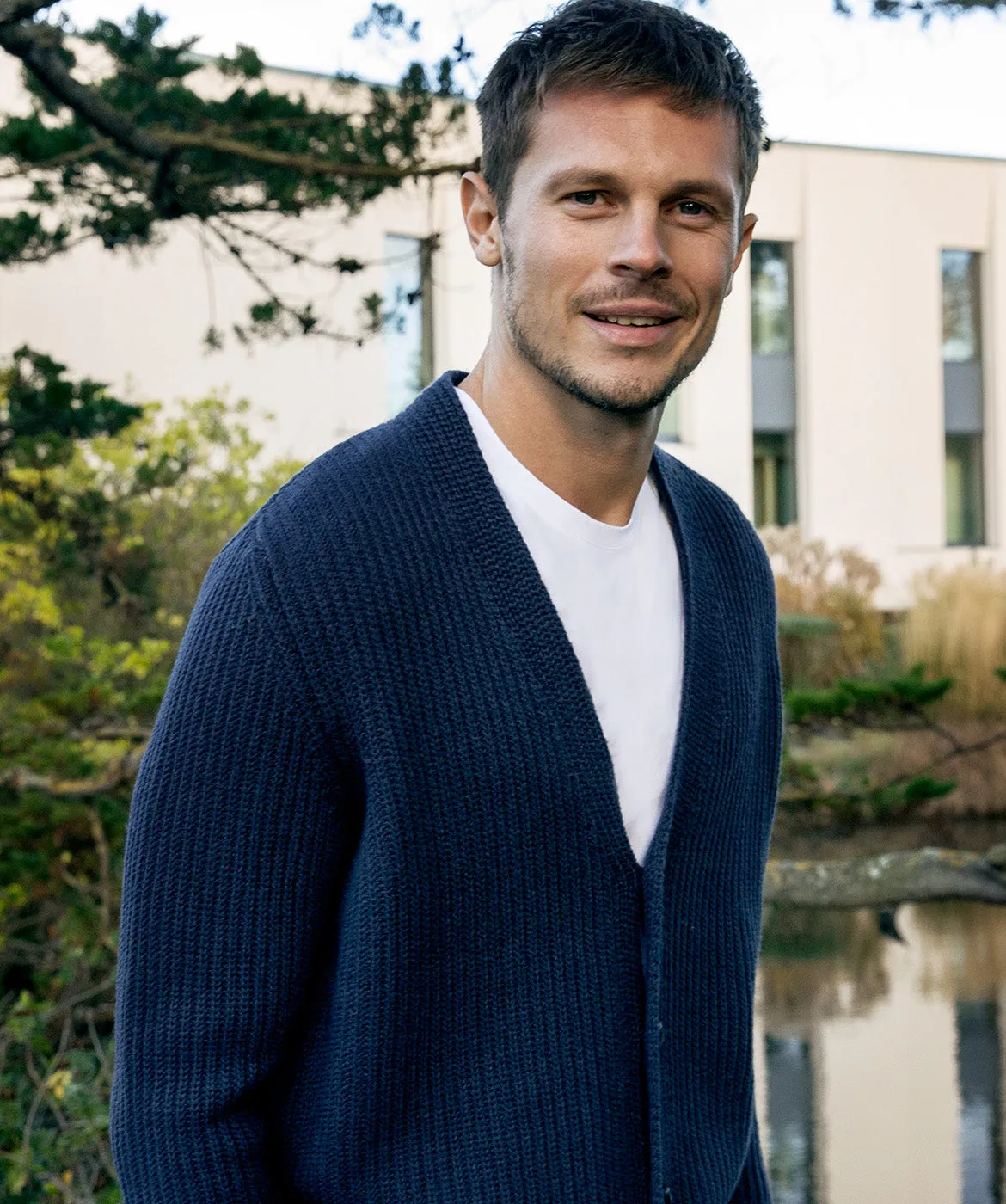 Pinstripe Cardigan Navy Sail