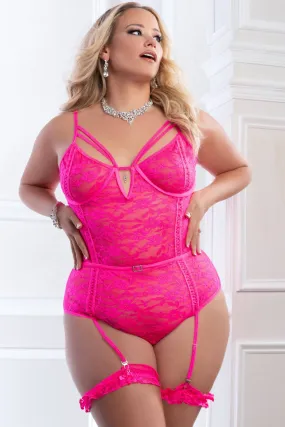 Plus Size Lace Teddy With Garters