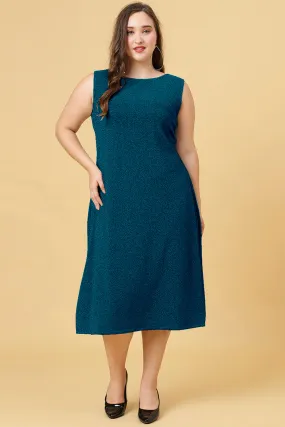 Plus Size Teal Blue Party Wear Shimmer Long Dress