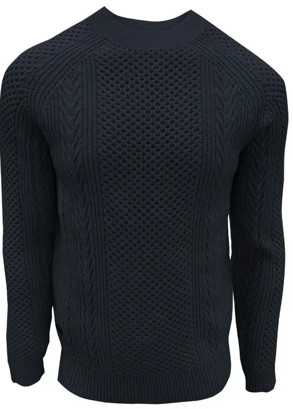 Point Zero CUDI Cabel Knit Cashmere Like Sweater | Navy