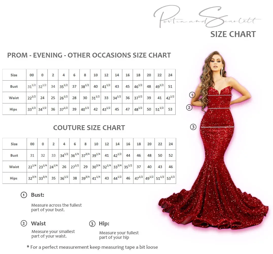 Portia & Scarlett PS22543 Glittering Fit-n-Flare Dress with Chiffon Shoulder Sash - 6 Colors