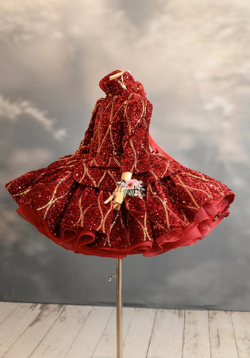 "Nutcracker Dance" - Red With Sleeve Option Petal Length Dress  ( 5 Year - Petite 6 Year)