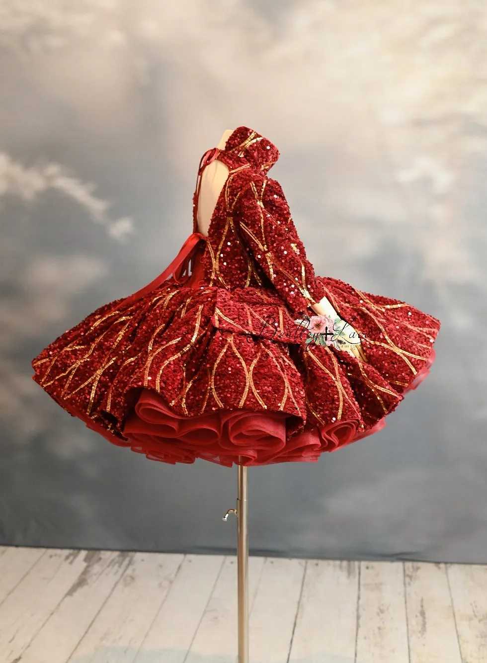 "Nutcracker Dance" - Red With Sleeve Option Petal Length Dress  ( 5 Year - Petite 6 Year)