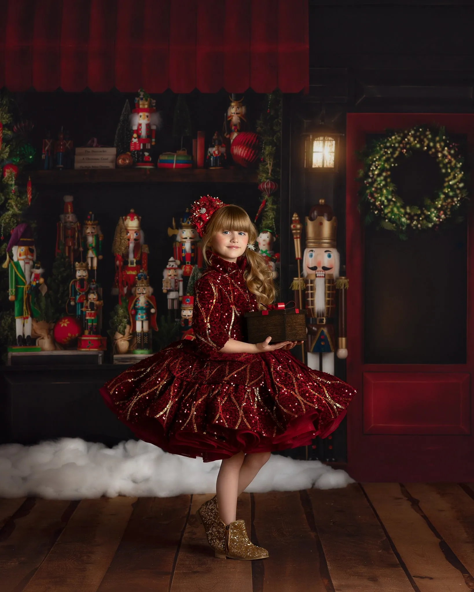 "Nutcracker Dance" - Red With Sleeve Option Petal Length Dress  ( 5 Year - Petite 6 Year)