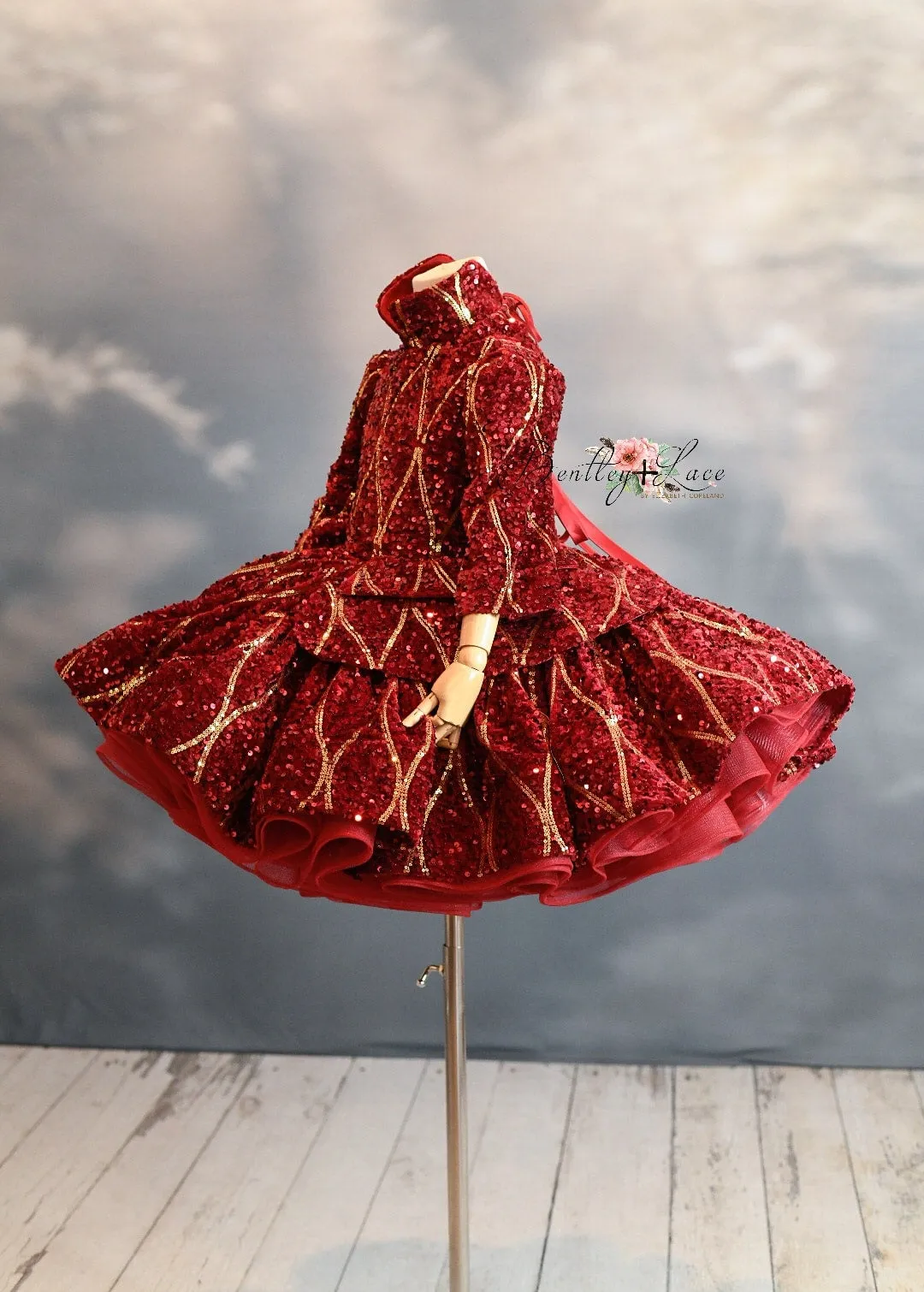 "Nutcracker Dance" - Red With Sleeve Option Petal Length Dress  ( 5 Year - Petite 6 Year)