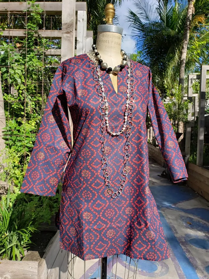 Raja Cotton Tunic Navy Red Tie Dye