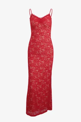 Red Floral Lace Maxi Dress