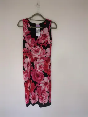 Red, pink and black floral wrap bodycon midi dress, Phase Eight, Size 12