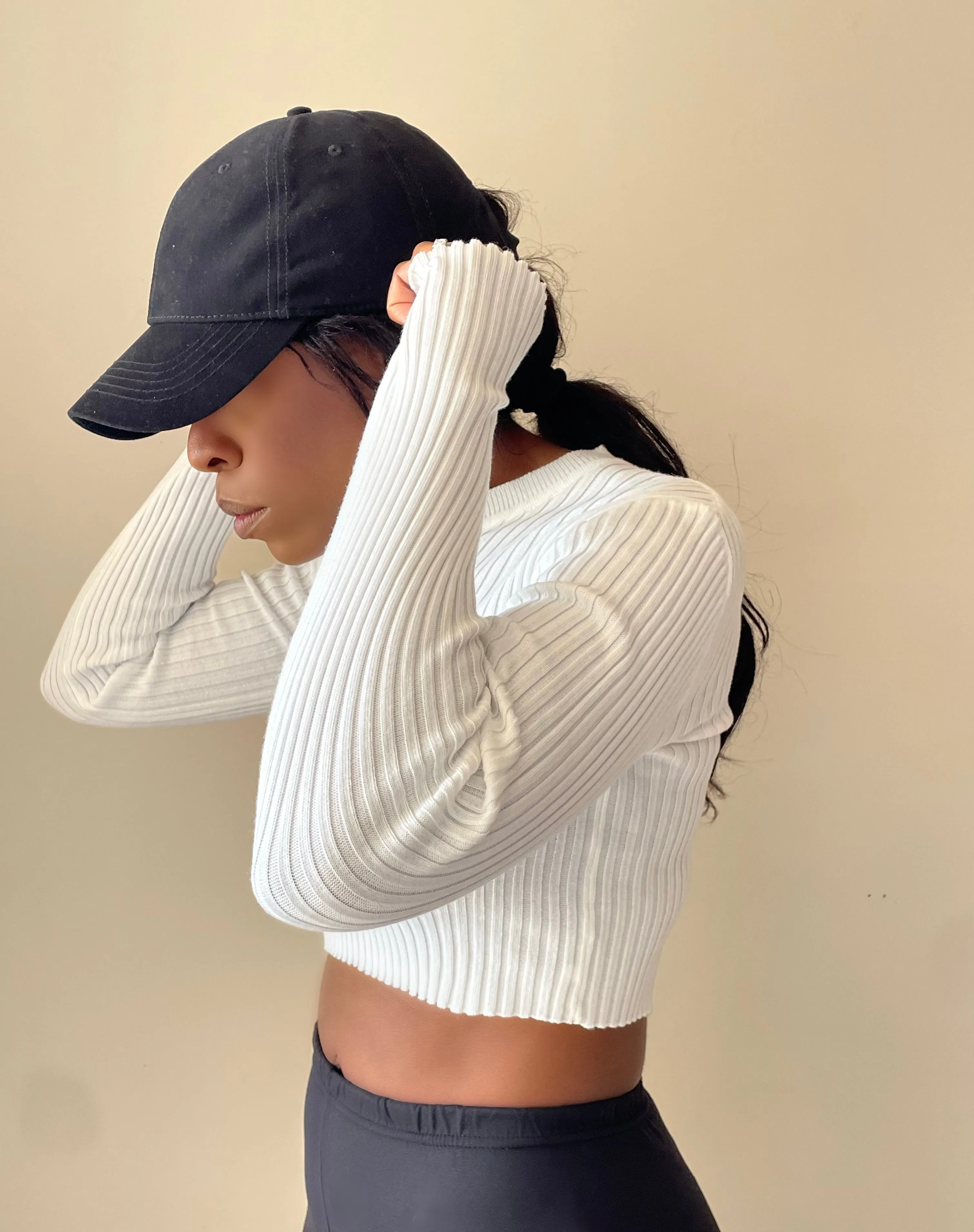 Ribbed Crop Top | Met Your Match White Ribbed Knit Crop Coord with Thumb holes