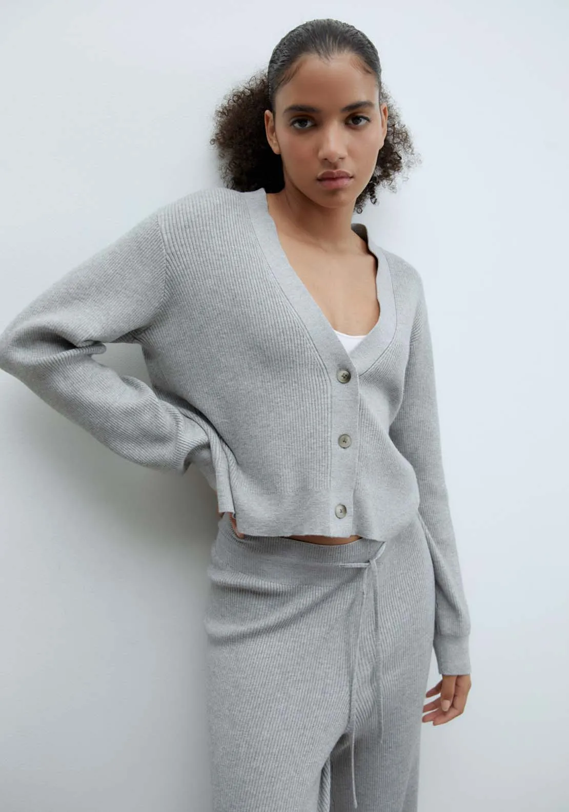 Ribbed tricot cardigan - Grey