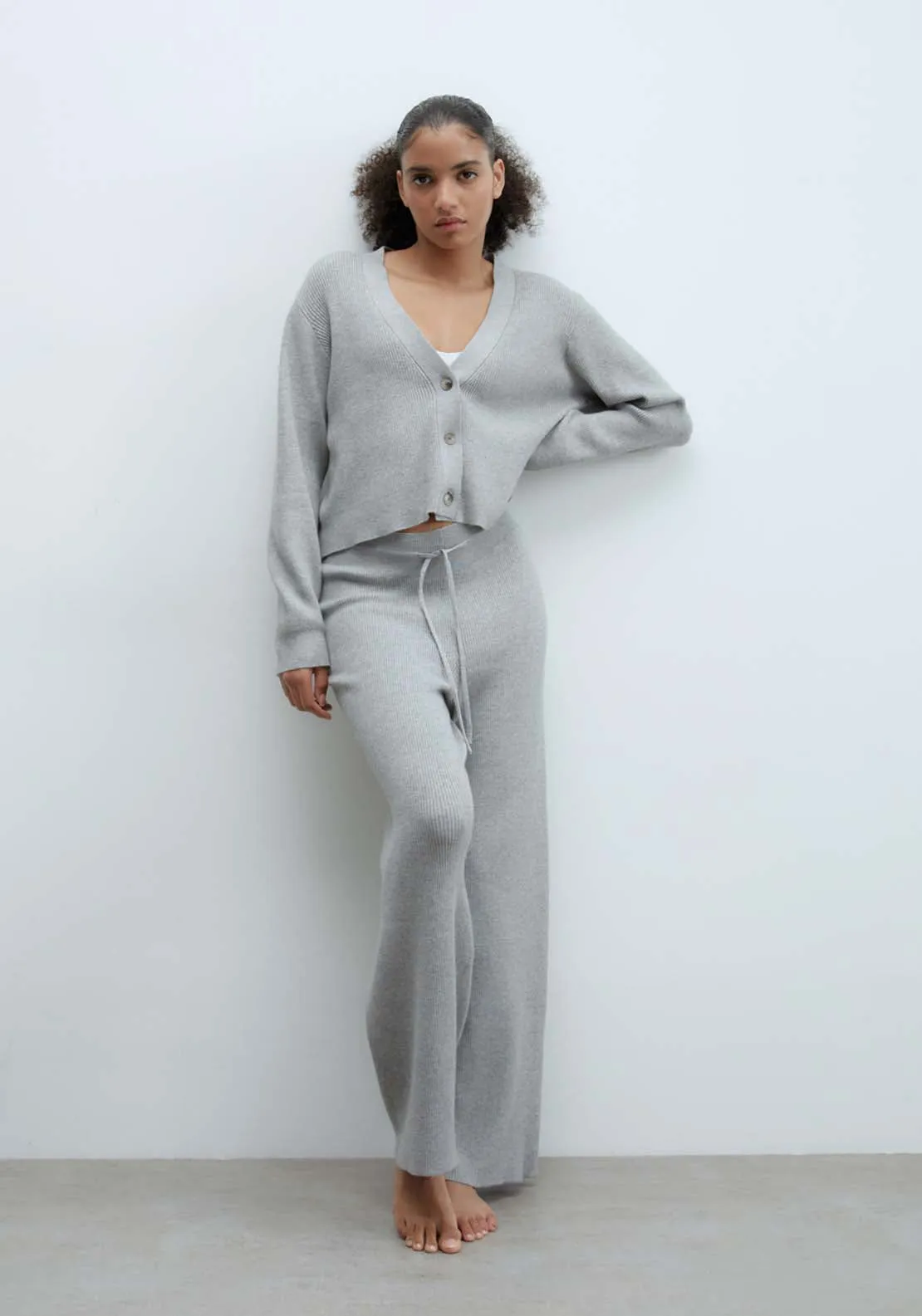 Ribbed tricot cardigan - Grey