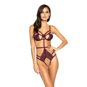 Roma Costume Strappy Crotchless Teddy with Underwire Support Plum