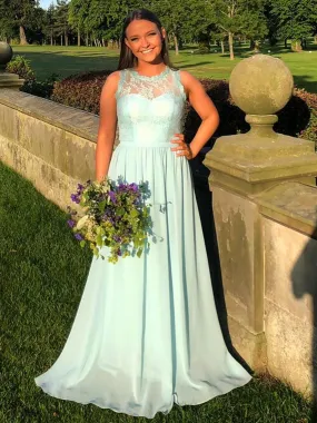 Round Neck Mint Green Lace Long Prom, Long Green Lace Formal, Green Evening