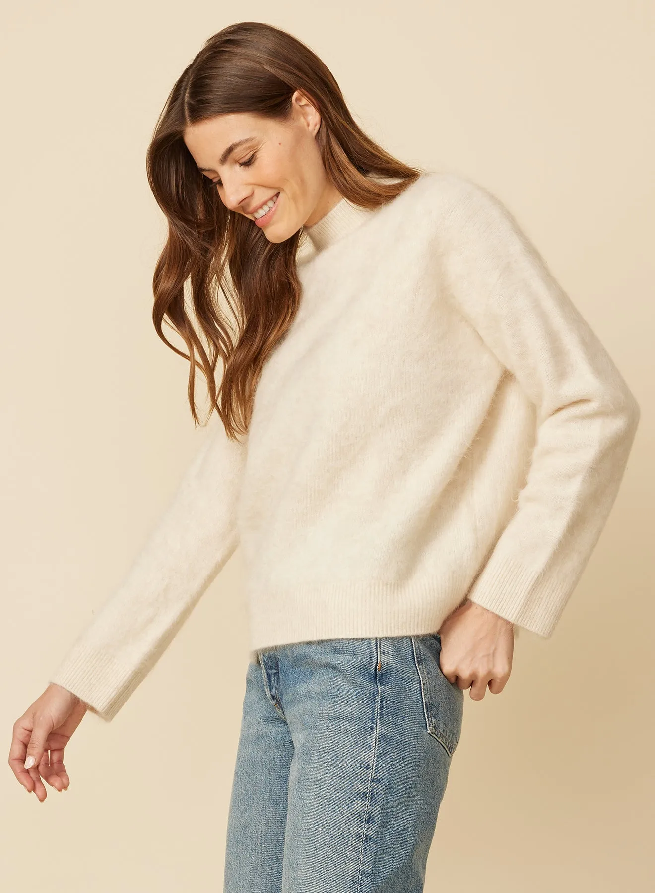 Sari Brushed Cashmere Pullover - Pearl