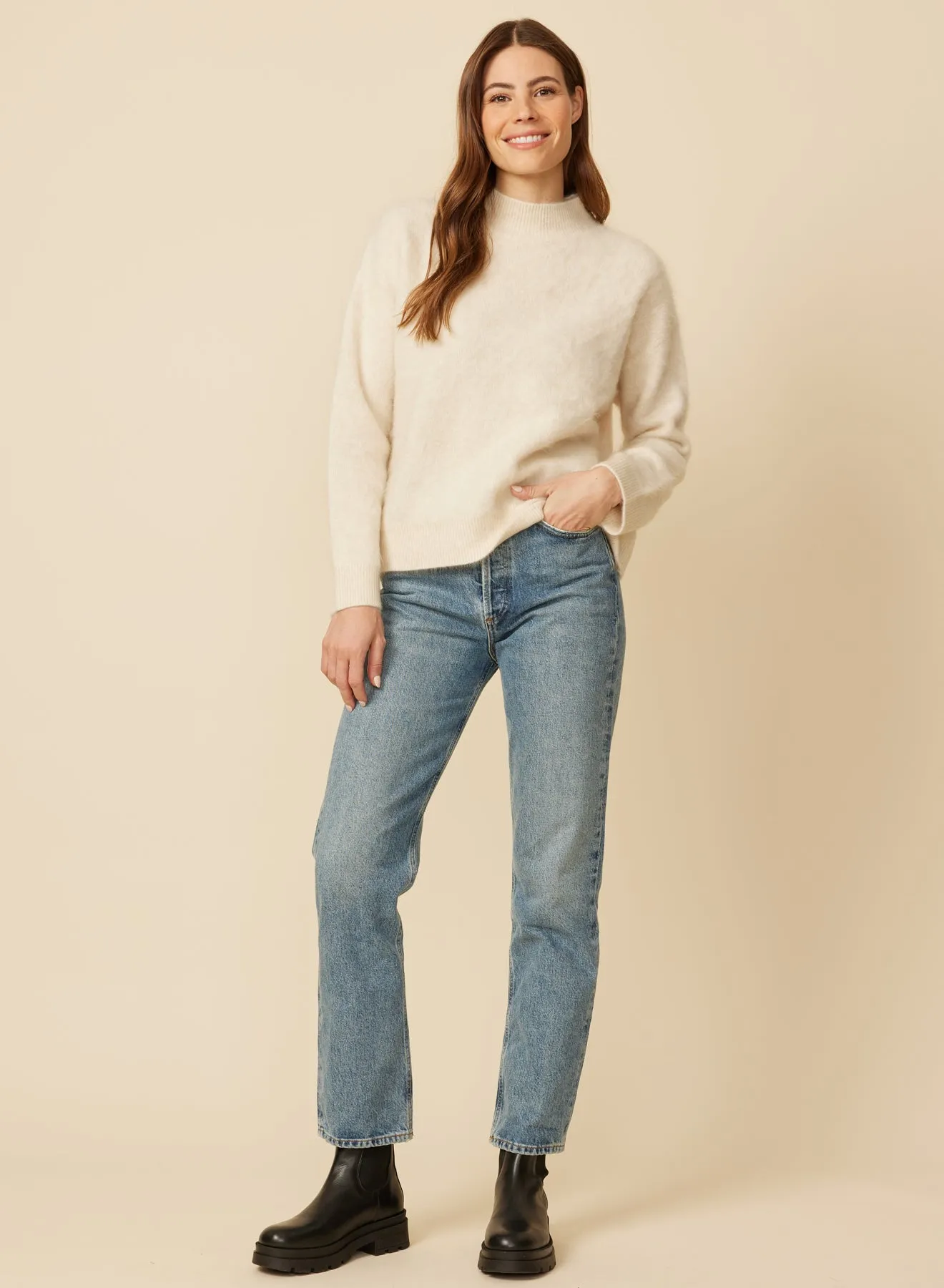 Sari Brushed Cashmere Pullover - Pearl