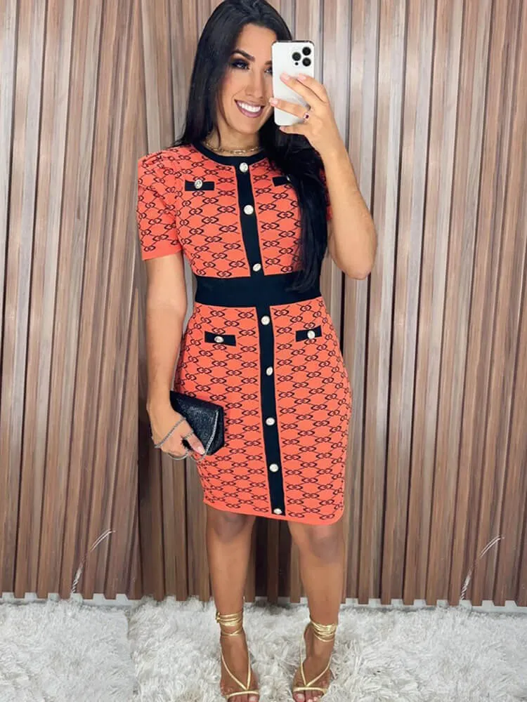 Short Sleeve Plaid Print Midi Dresses