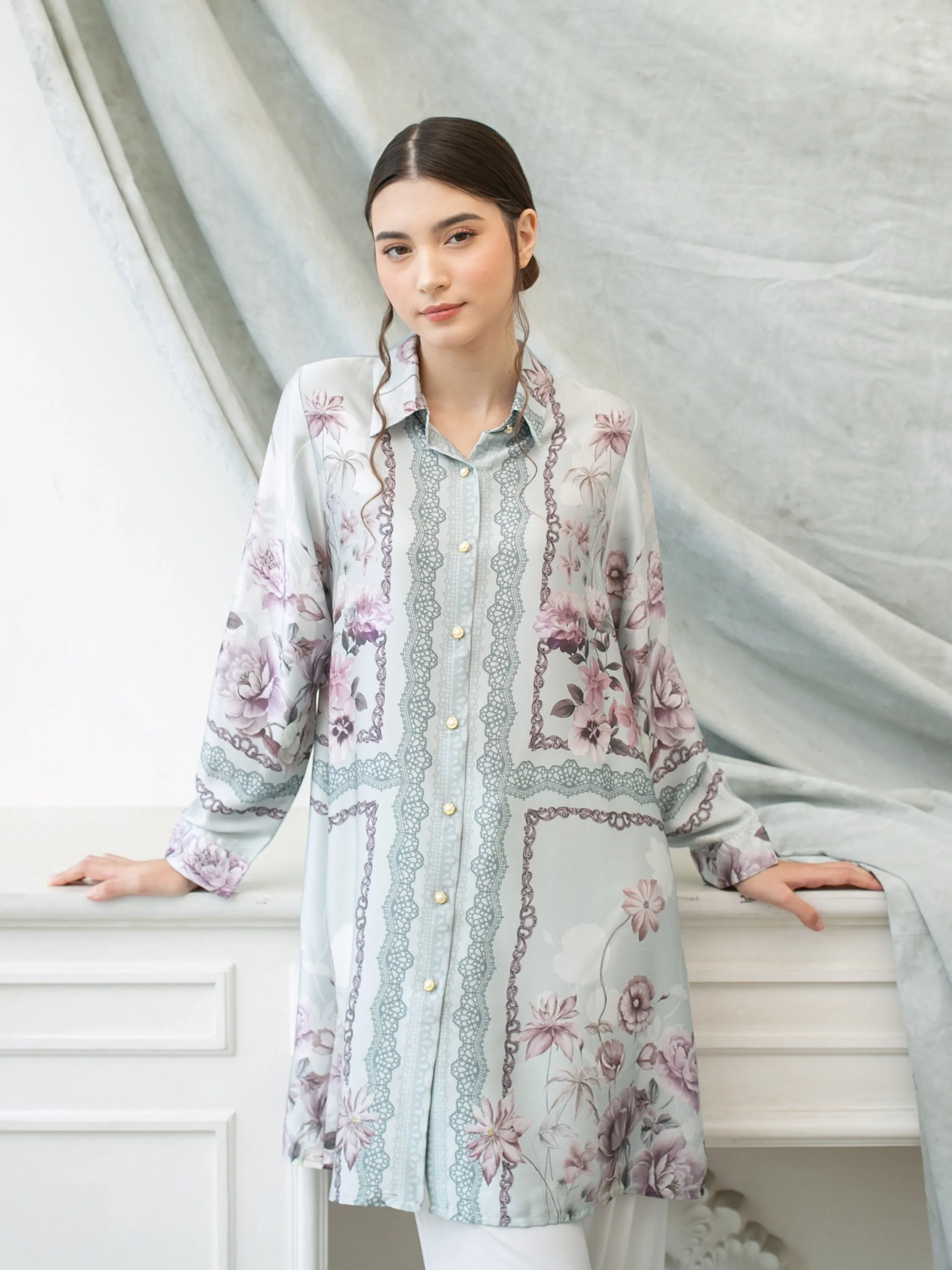 Soera Satin Tunic Shirt - Blue