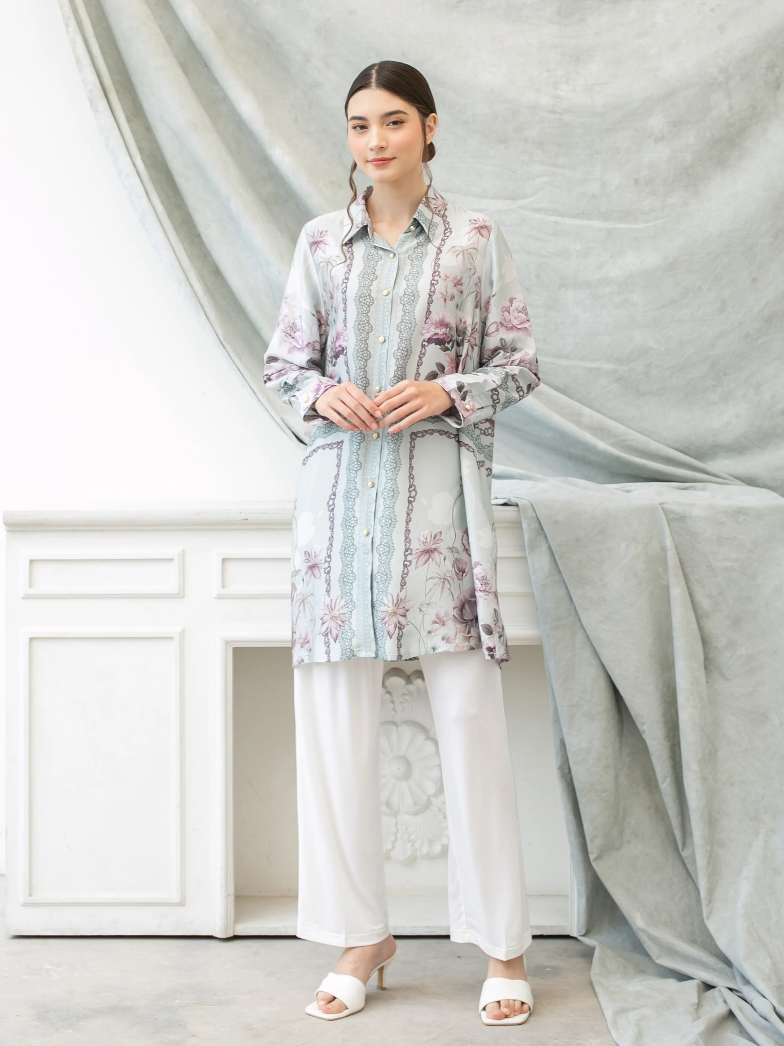 Soera Satin Tunic Shirt - Blue