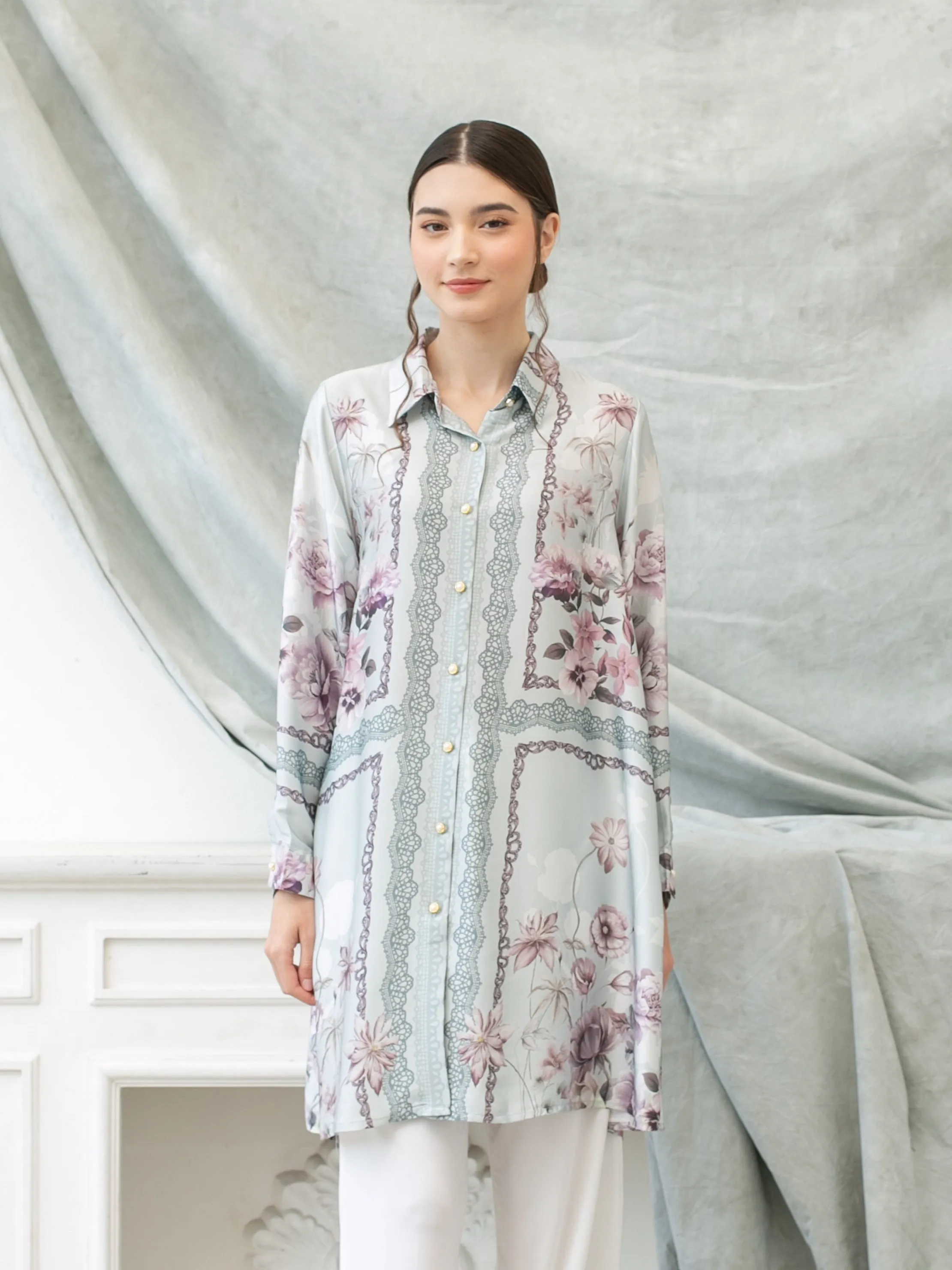 Soera Satin Tunic Shirt - Blue