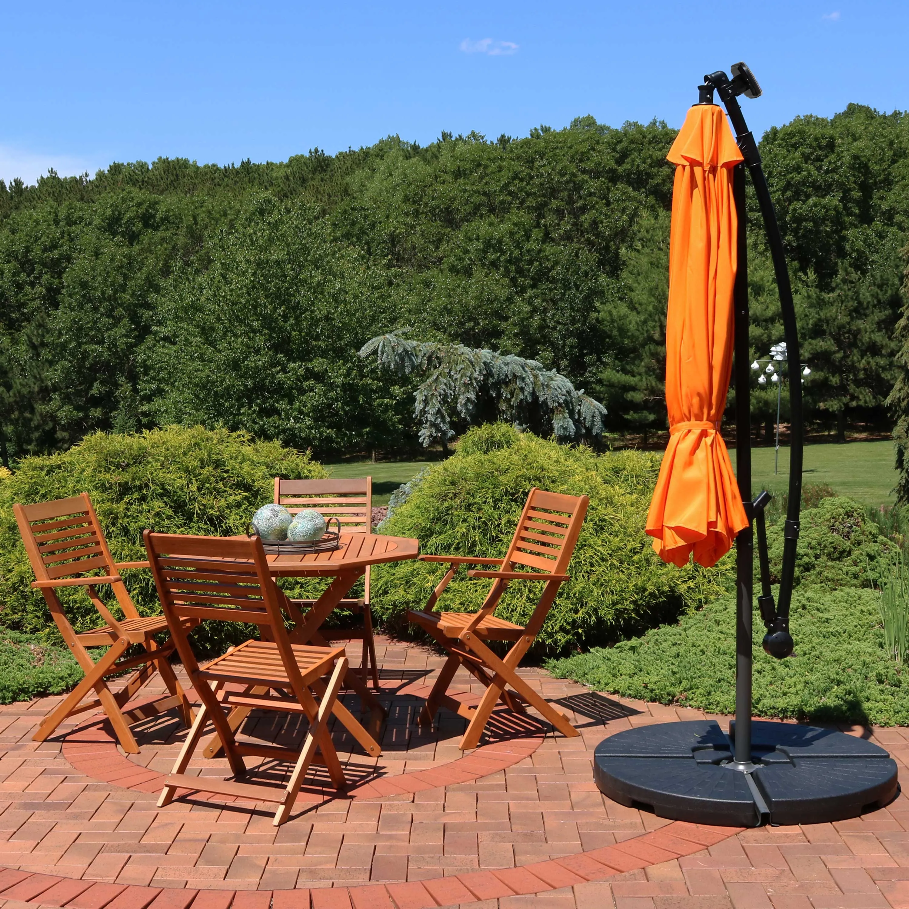 Sunnydaze 10' Offset Patio Umbrella with Solar LED Lights