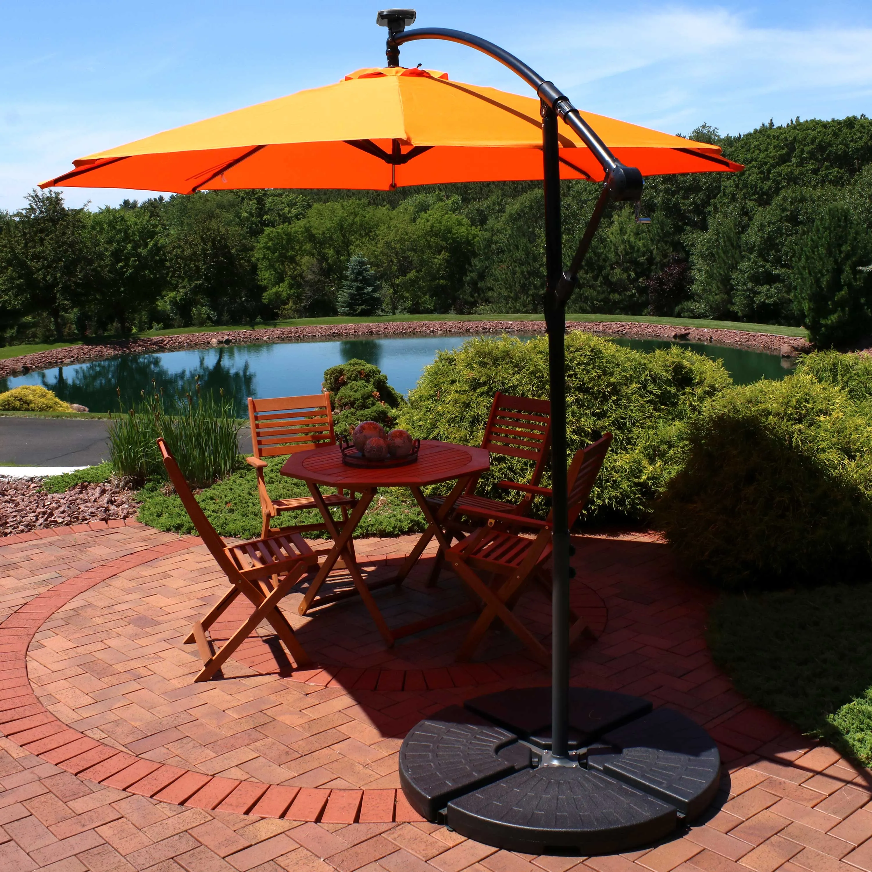 Sunnydaze 10' Offset Patio Umbrella with Solar LED Lights