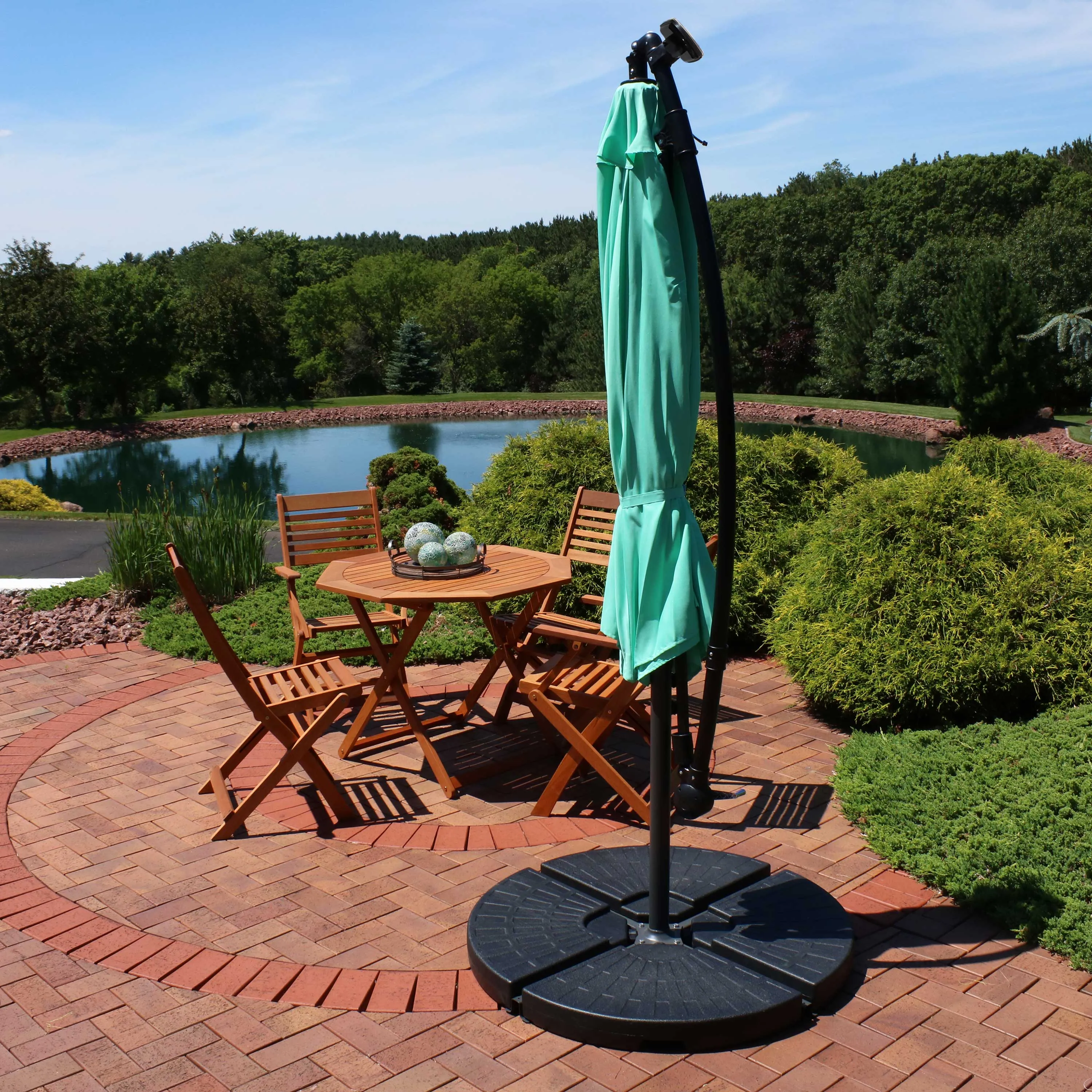 Sunnydaze 10' Offset Patio Umbrella with Solar LED Lights