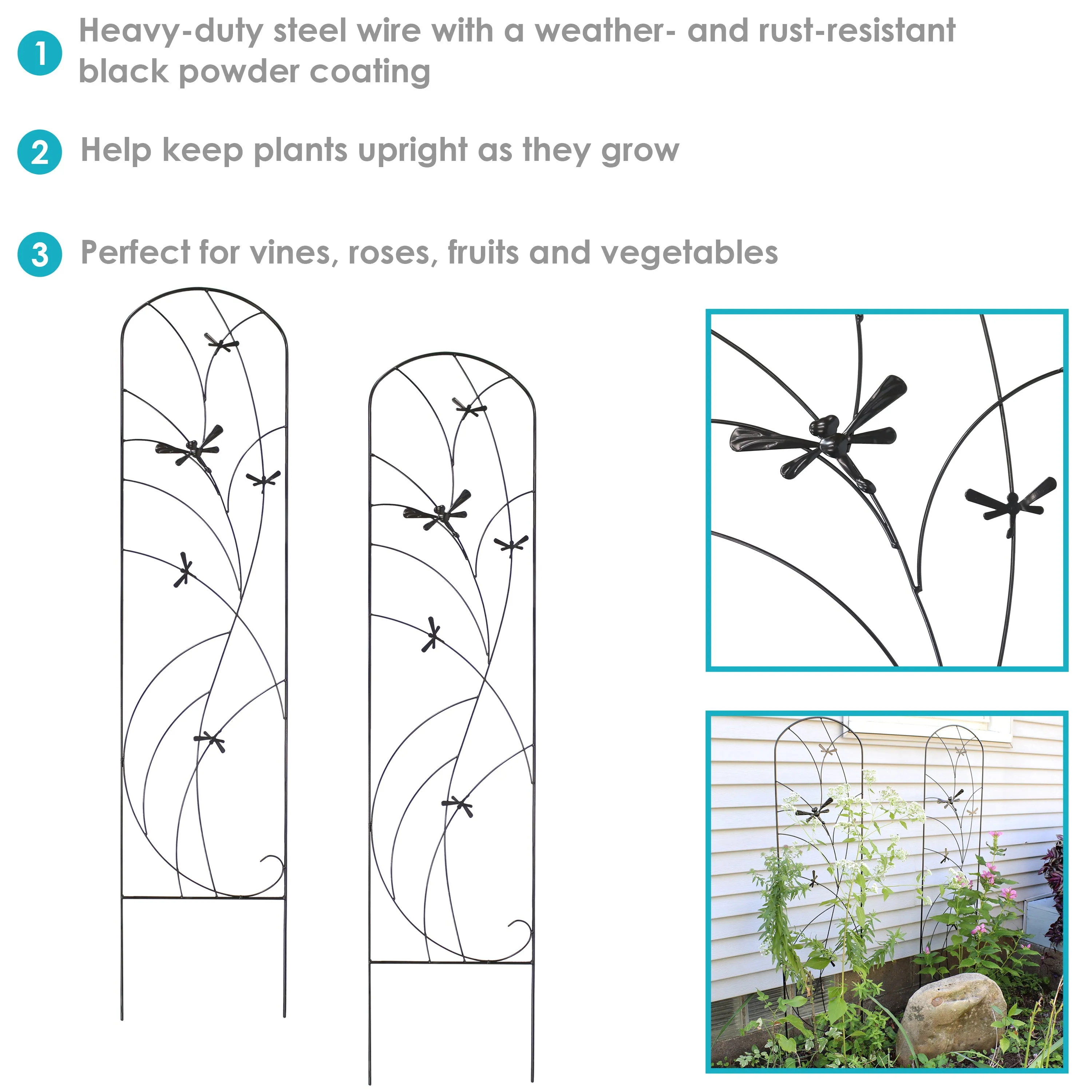 Sunnydaze 2-Piece Dragonfly Delight Metal Garden Trellis - 55"