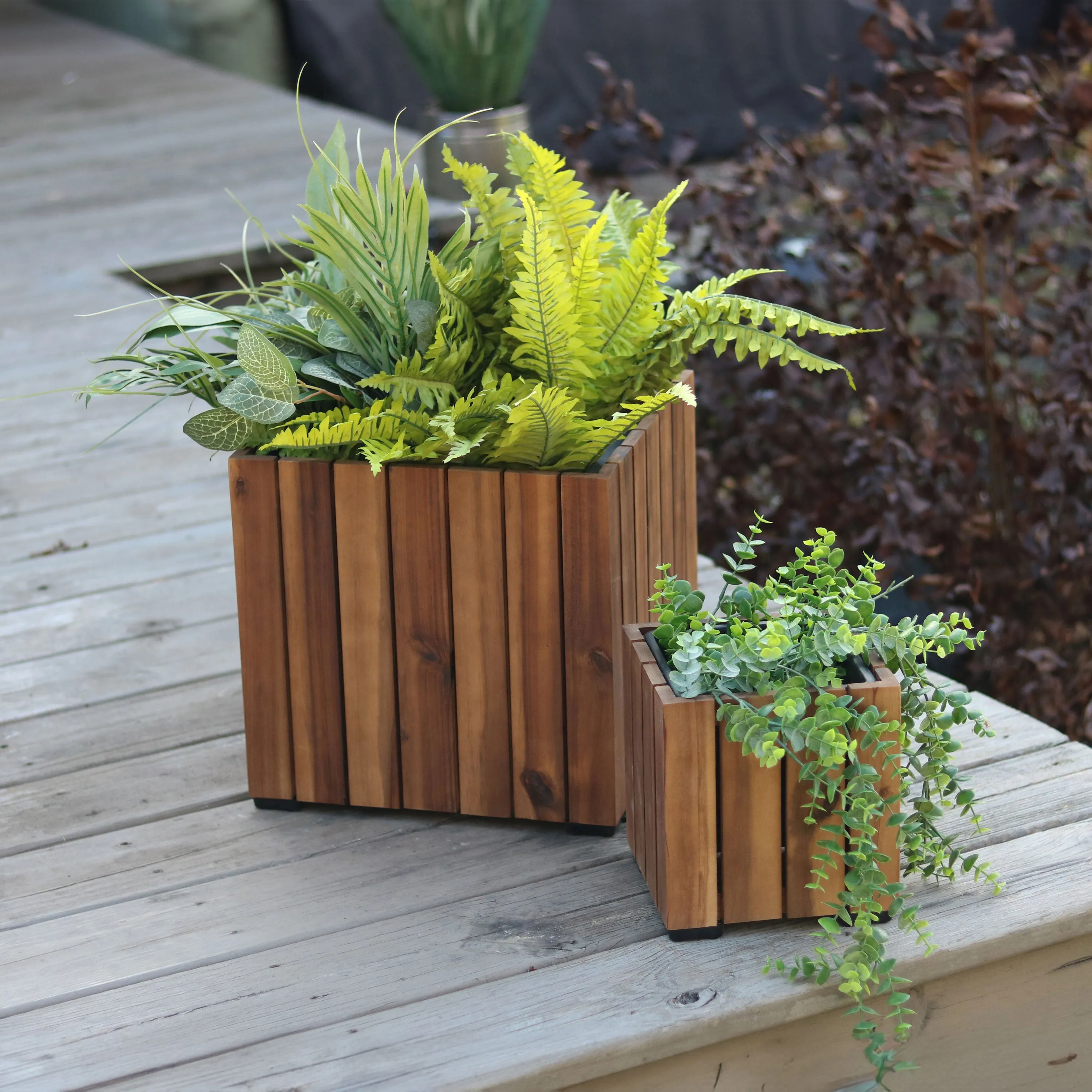 Sunnydaze 2-Piece Wooden Planter Boxes with Vertical Planks