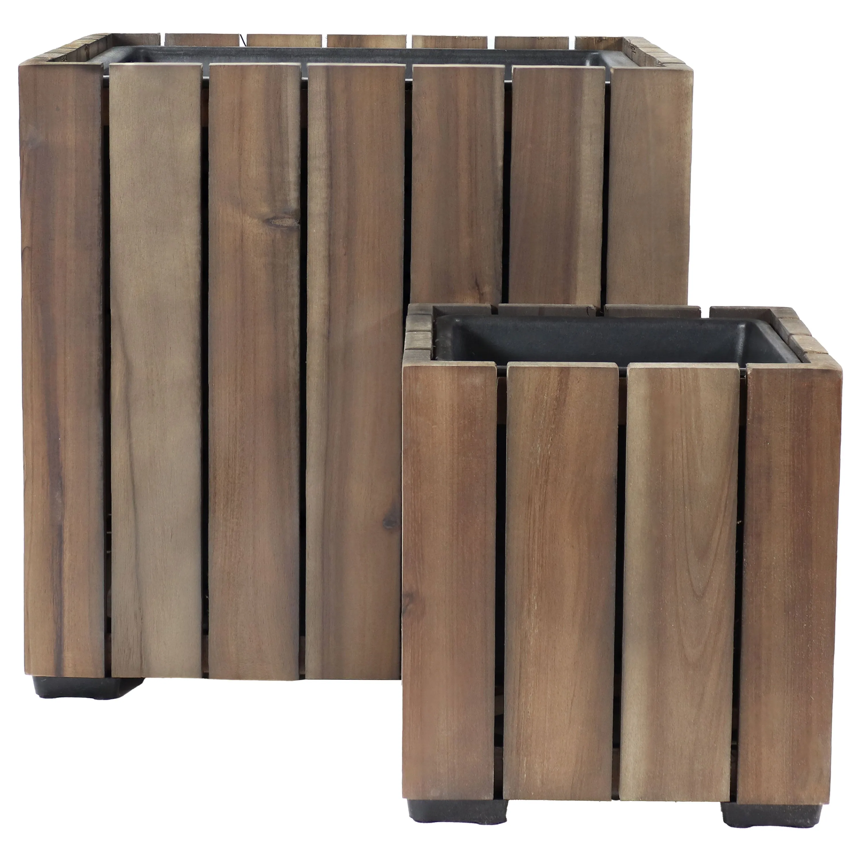 Sunnydaze 2-Piece Wooden Planter Boxes with Vertical Planks