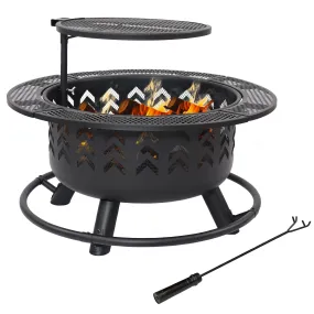 Sunnydaze Arrow Motif Wood-Burning Fire Pit with Grill - 32.75"