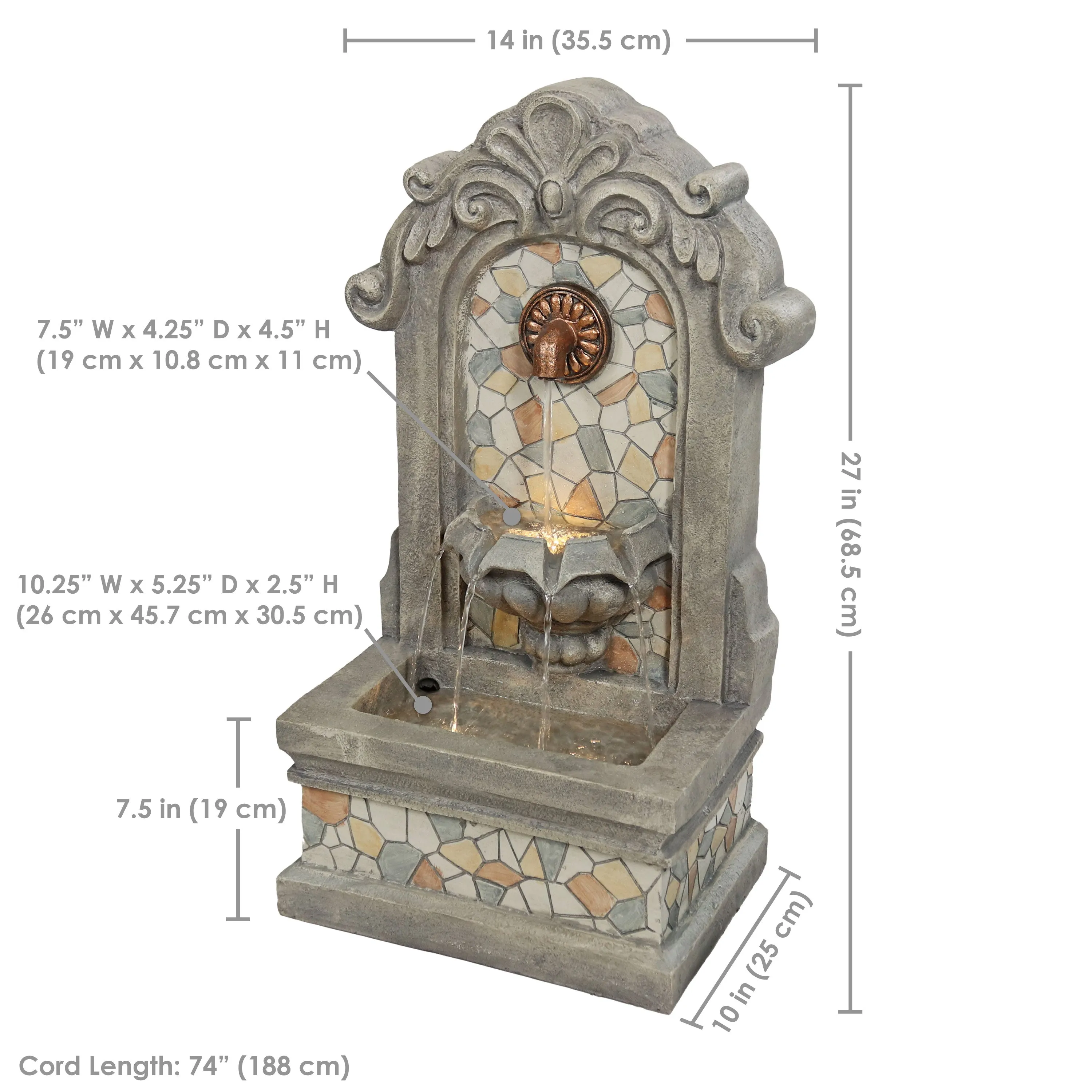 Sunnydaze Enchanting Estate Polyresin Outdoor Wall Fountain with Flat Back