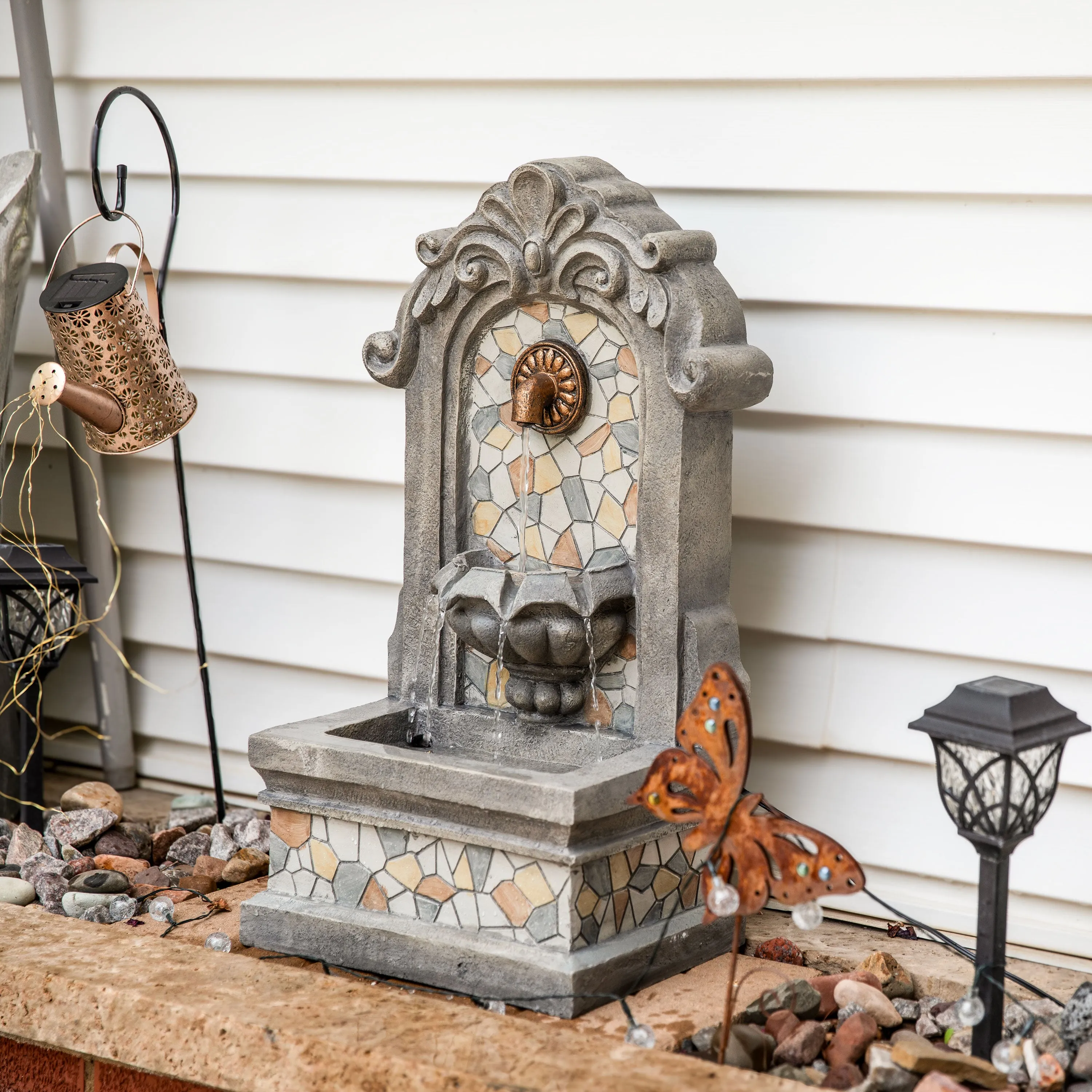 Sunnydaze Enchanting Estate Polyresin Outdoor Wall Fountain with Flat Back