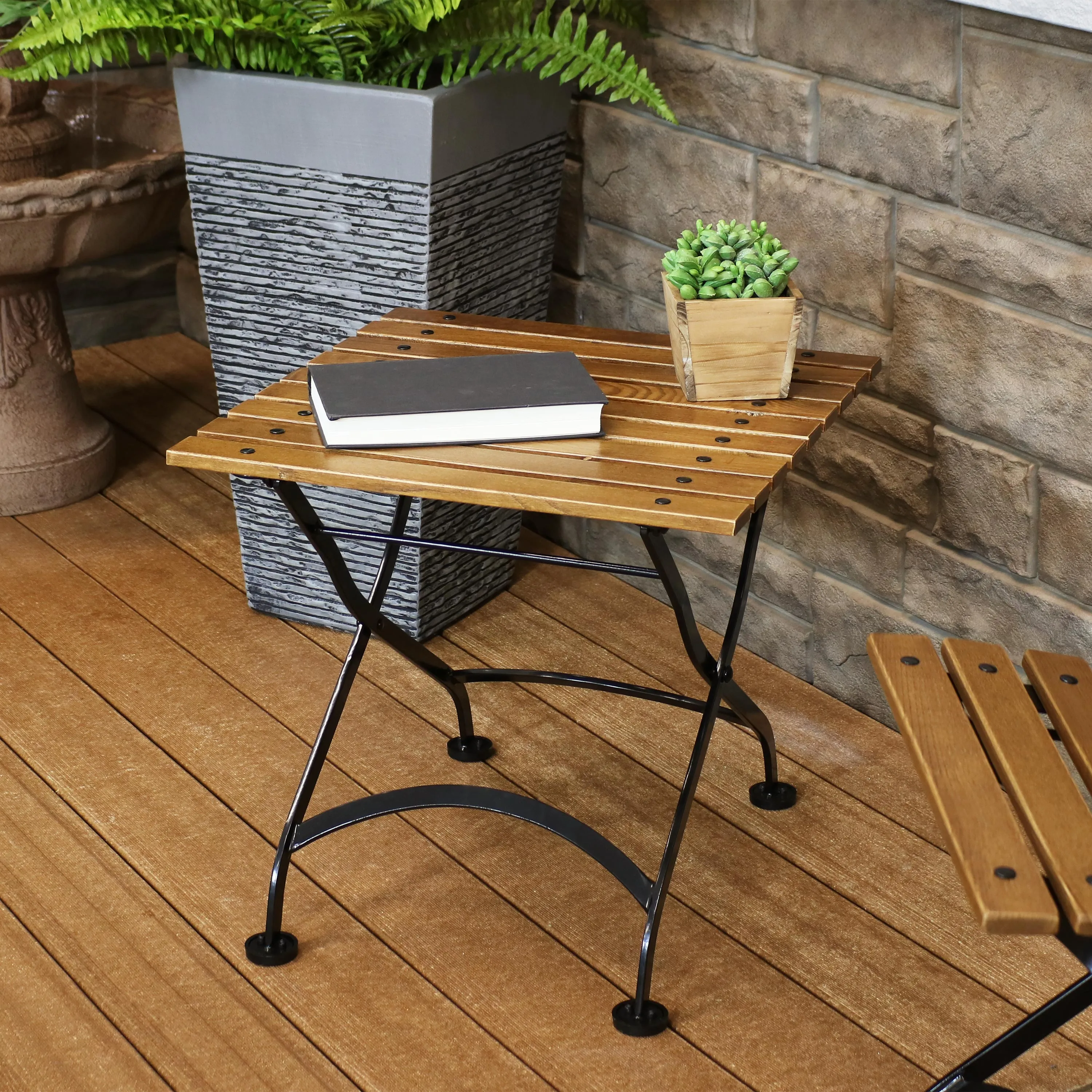 Sunnydaze European Chestnut Wood Folding Square Side Table - 20" - Brown