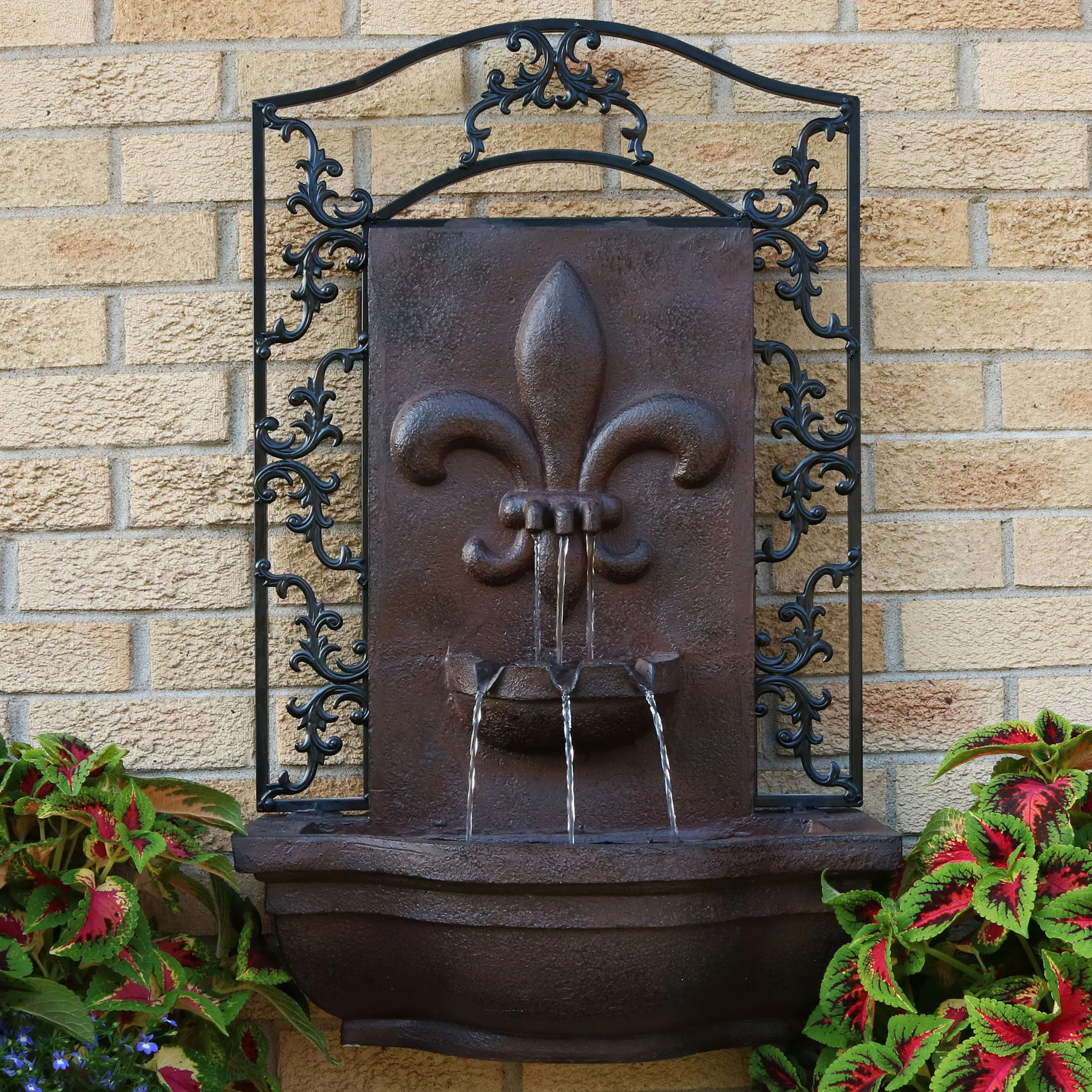 Sunnydaze French Lily Outdoor Wall Fountain with Battery Backup