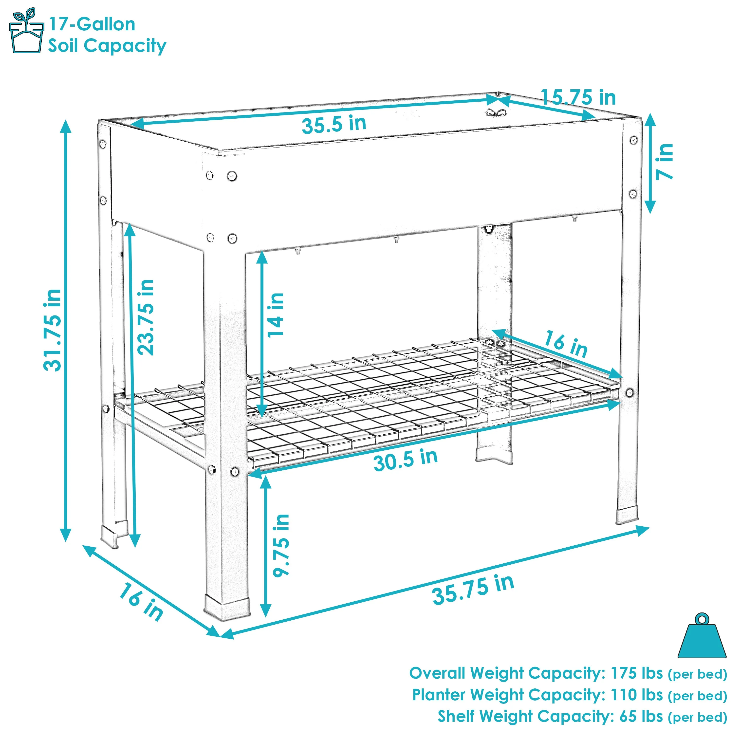 Sunnydaze Galvanized Steel Raised Garden Bed with Mesh Shelf - Set of 2