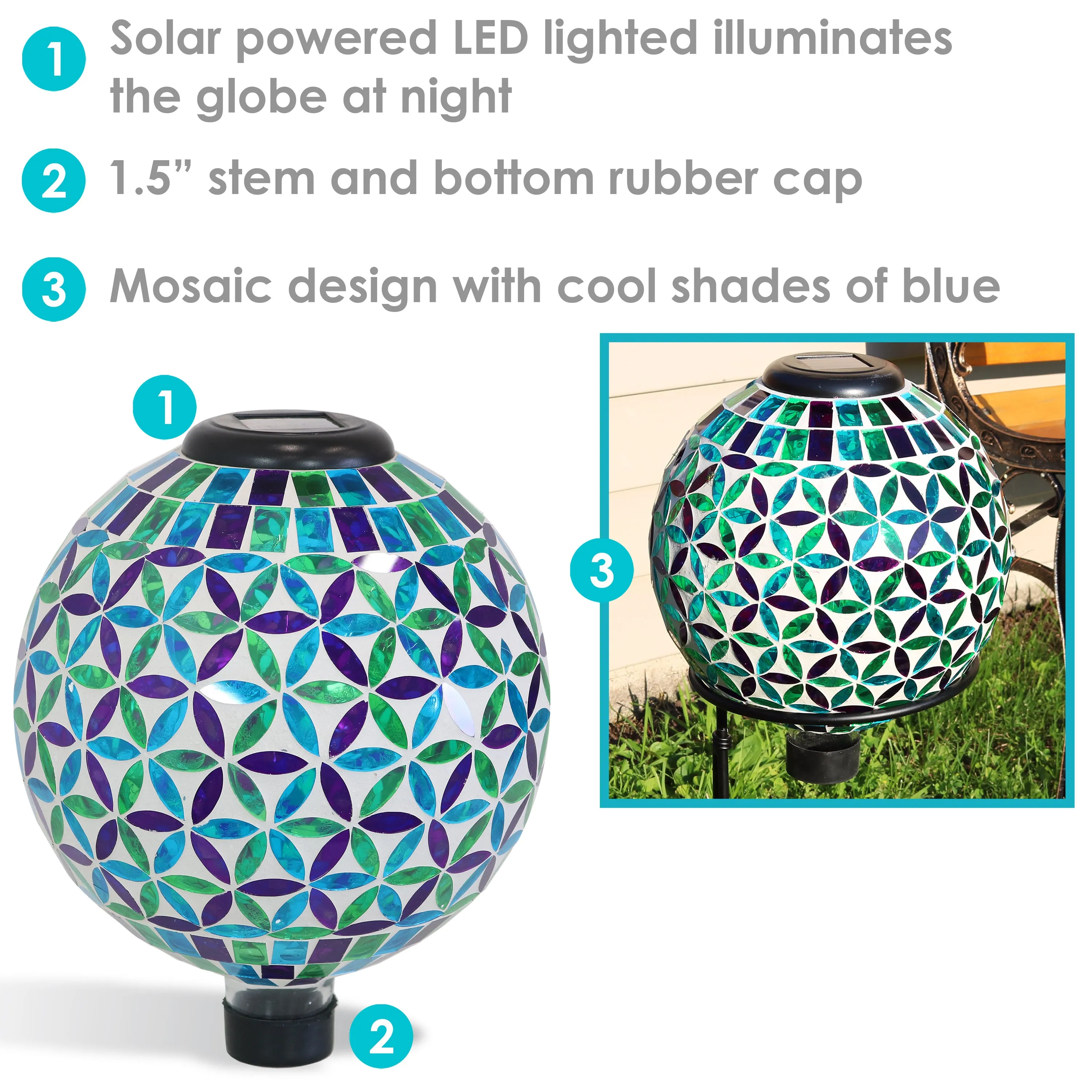 Sunnydaze Glass Mosaic Solar Garden Gazing Globe - 10"