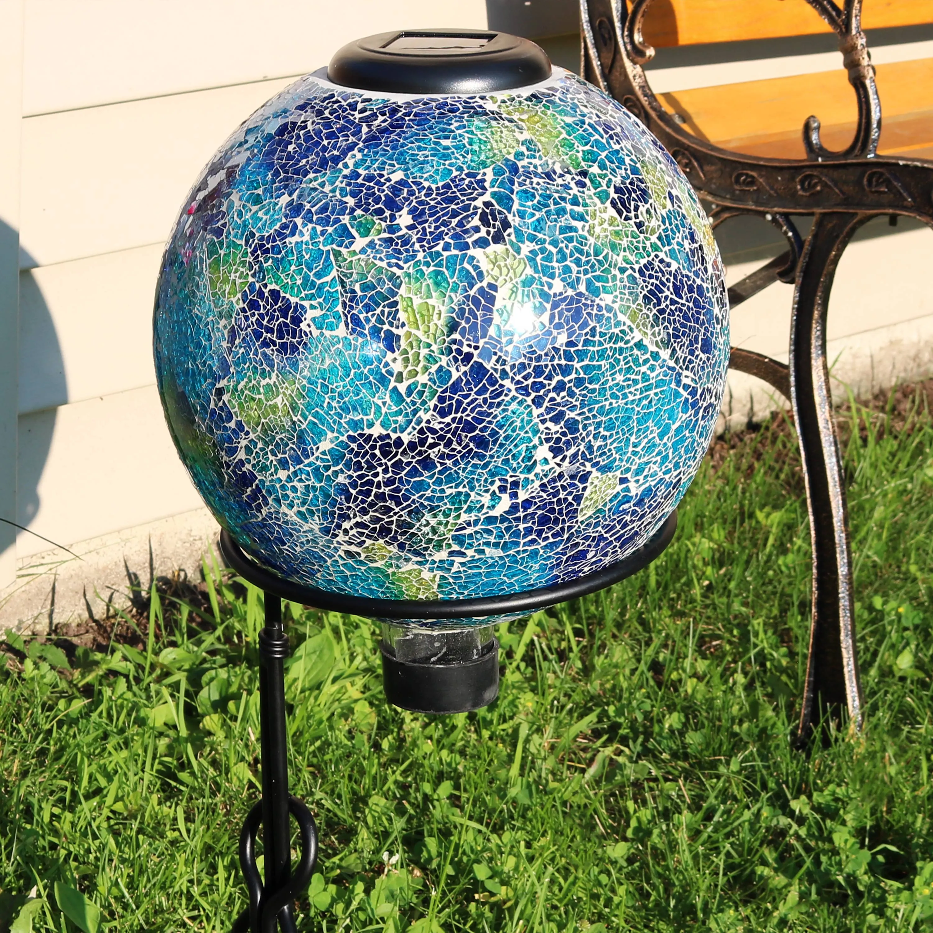 Sunnydaze Glass Mosaic Solar Garden Gazing Globe - 10"