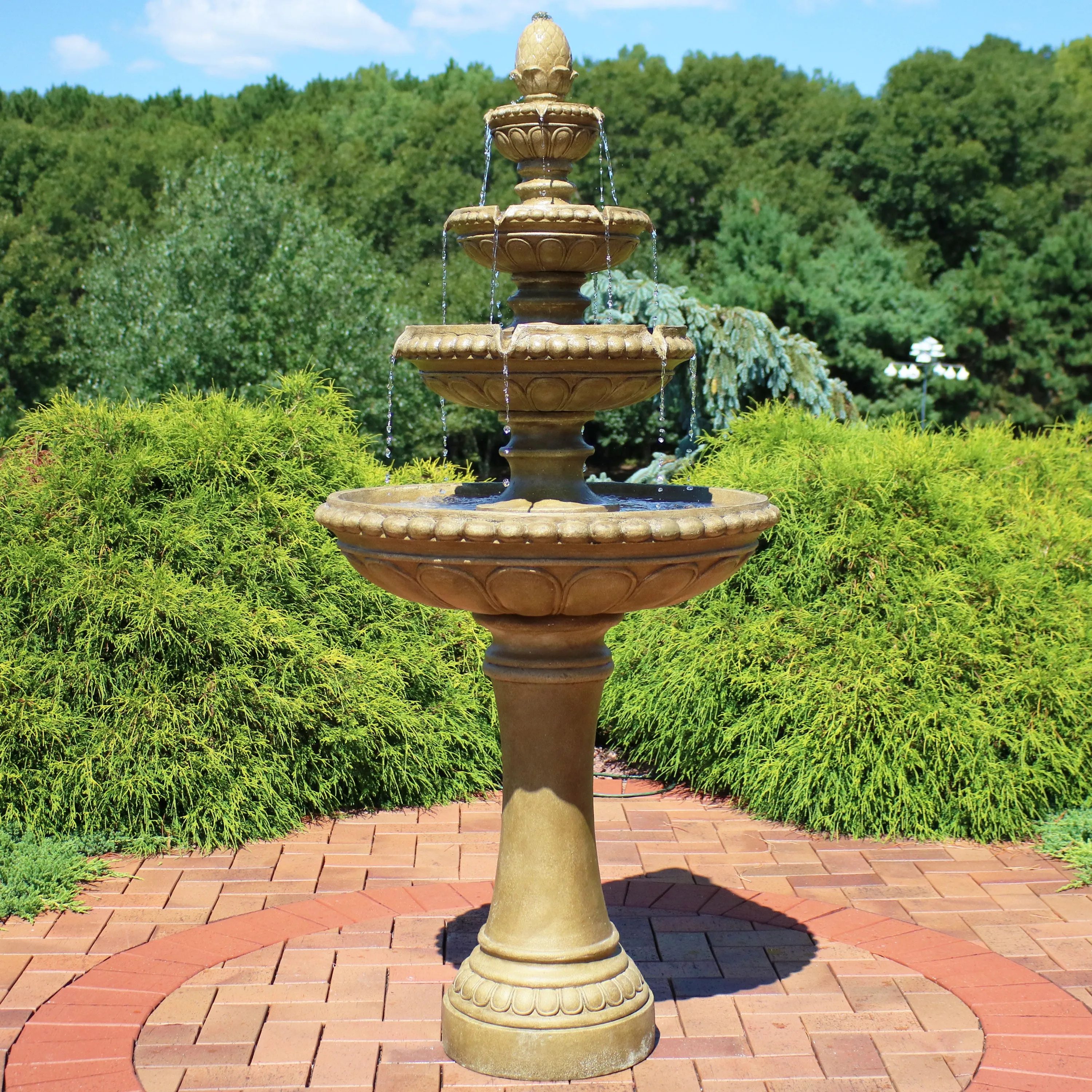 Sunnydaze Large 4-Tier Eggshell Outdoor Fountain with LED Lights - 65"