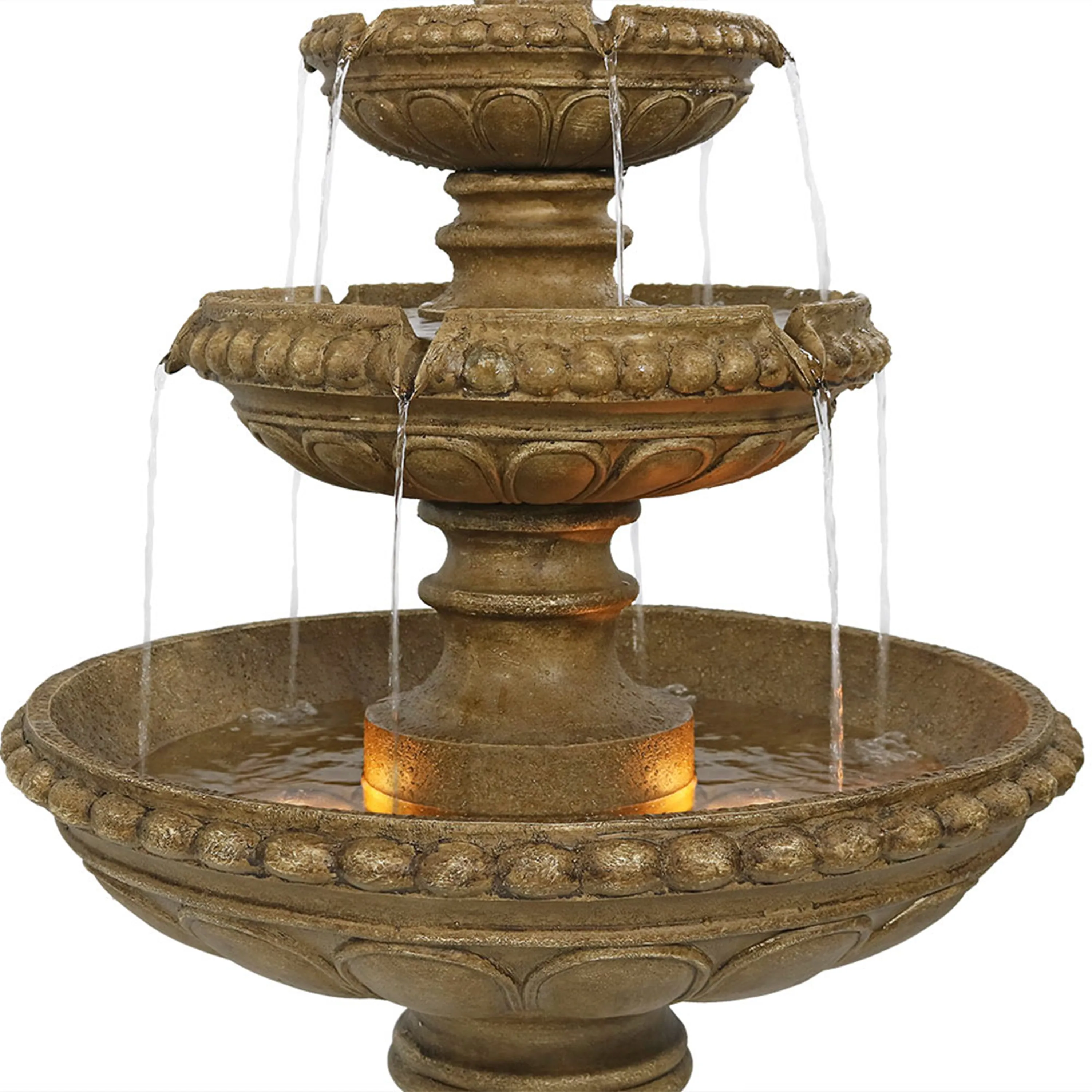 Sunnydaze Large 4-Tier Eggshell Outdoor Fountain with LED Lights - 65"