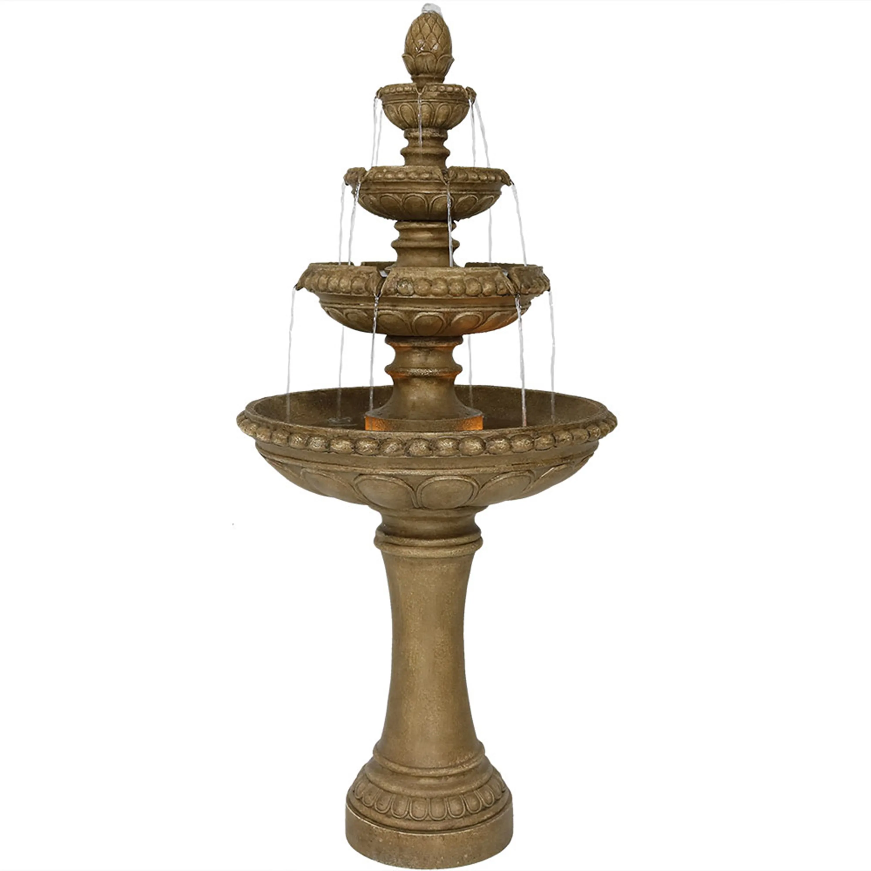 Sunnydaze Large 4-Tier Eggshell Outdoor Fountain with LED Lights - 65"