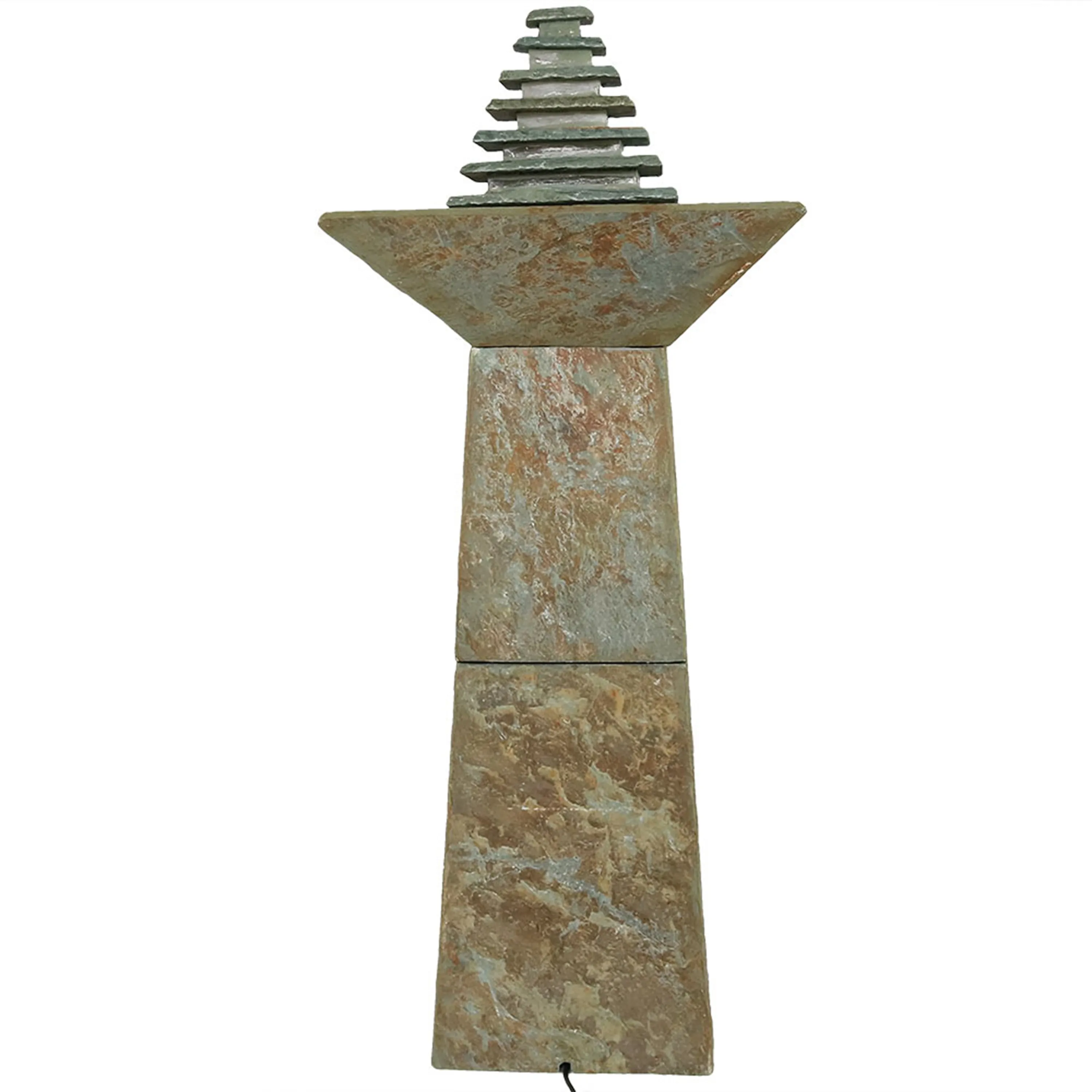 Sunnydaze Layered Pyramid Slate Outdoor Fountain with LED Light - 40"