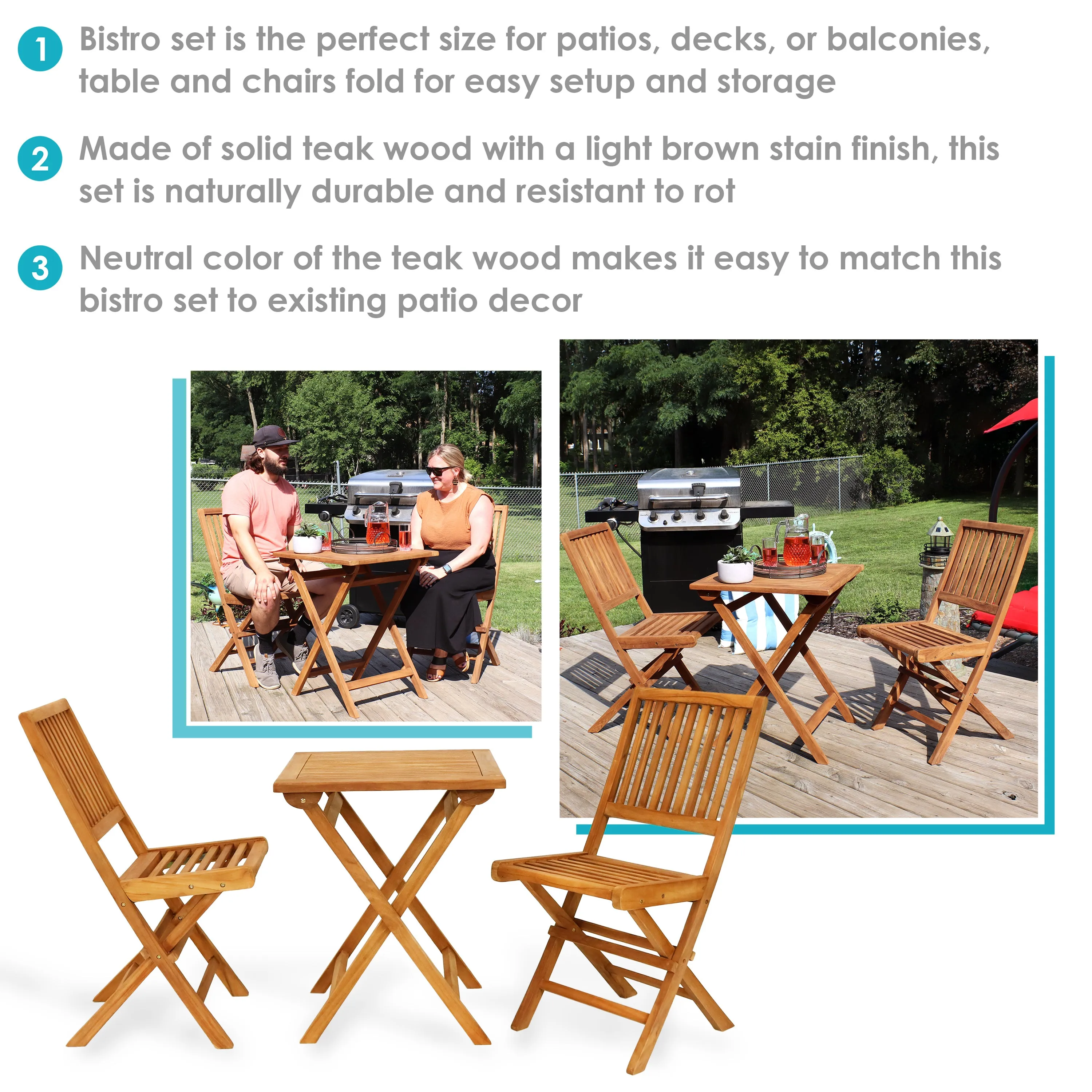 Sunnydaze Nantasket 3-Piece Outdoor Wooden Bistro Set