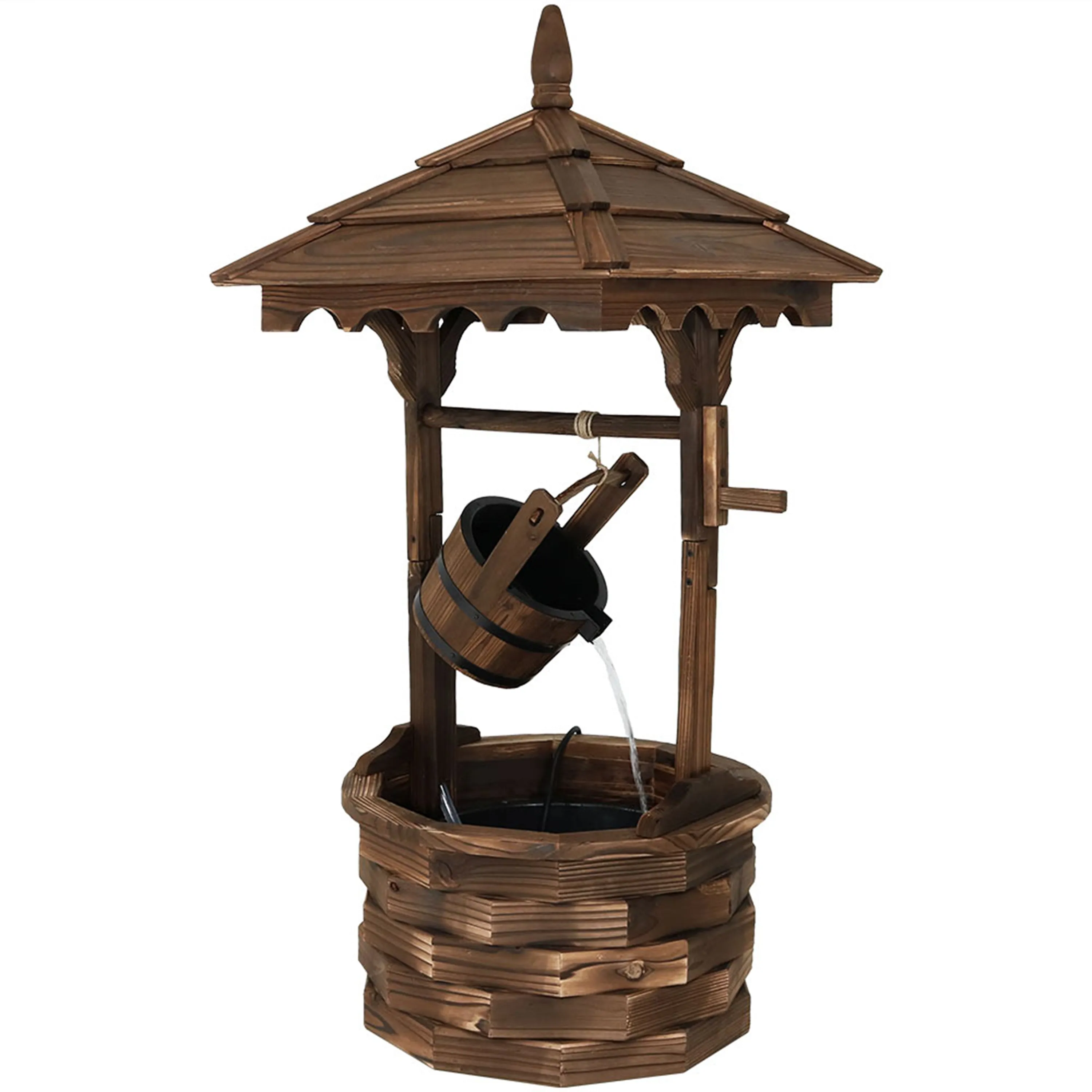 Sunnydaze Old-Fashioned Wood Wishing Well Fountain with Liner - 48" H