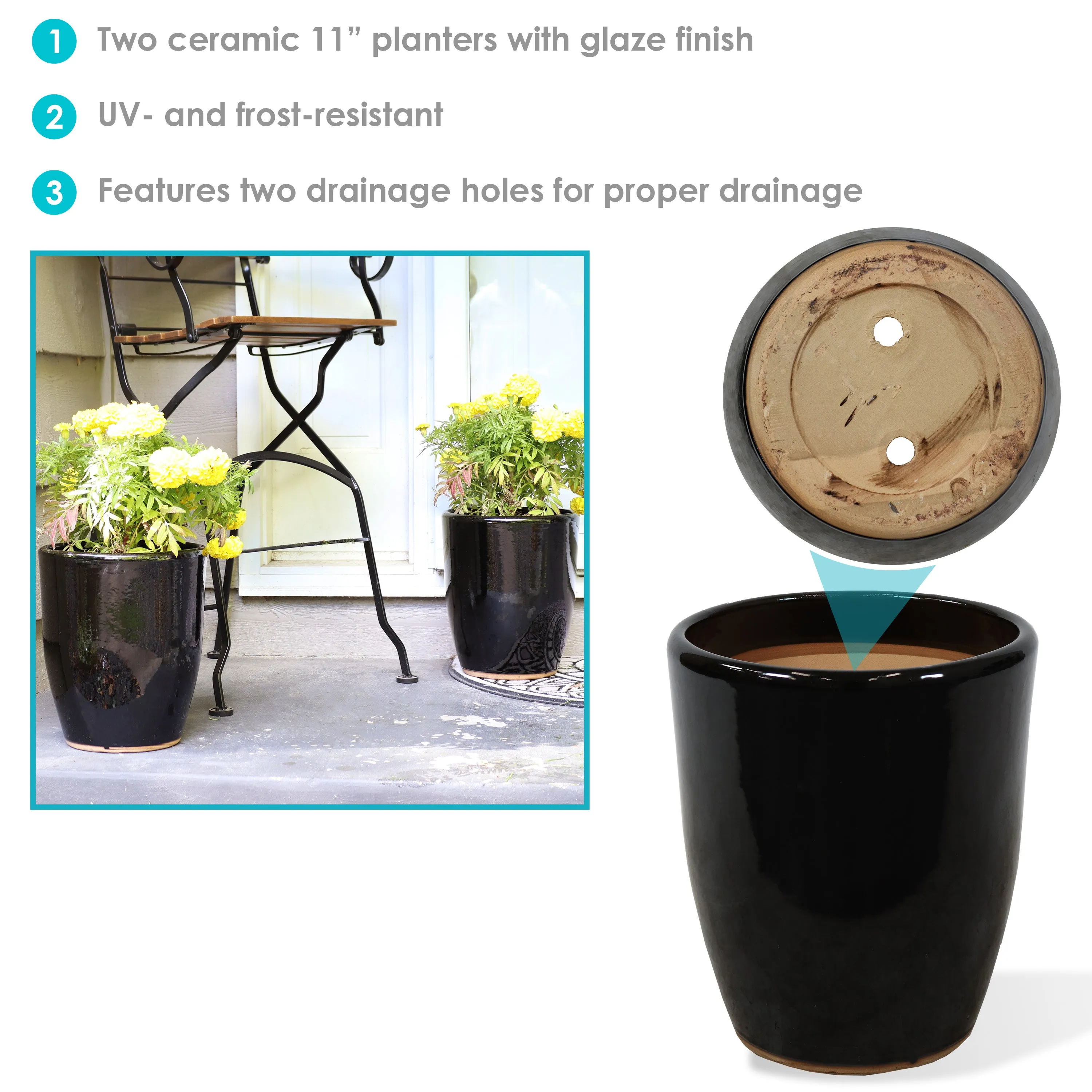 Sunnydaze Set of 2 Captivating Vista Ceramic Planters - 11"