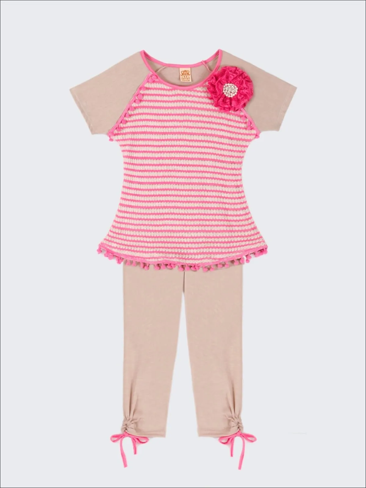 Sweet Beach Day Striped Raglan Top And Capris Legging Set