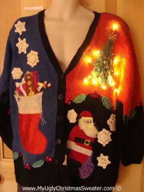 Tacky 80s Xmas Sweater Cardigan with Lights (g128)