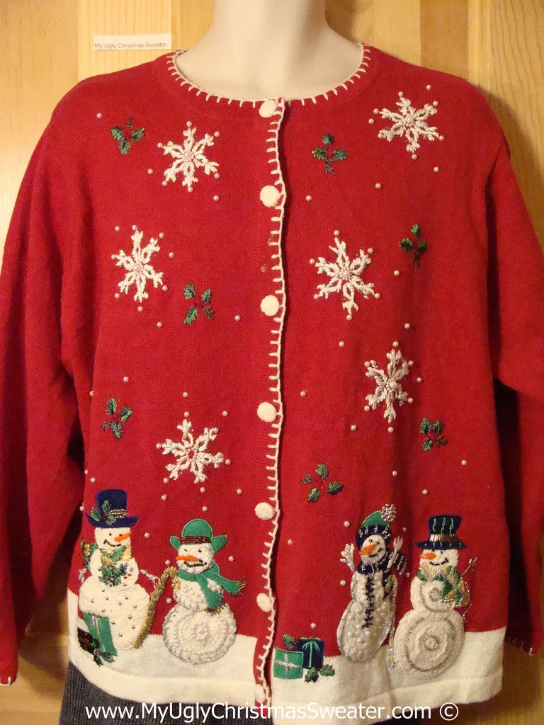 Tacky Christmas Sweater Party Ugly Sweater with Snowmen in a Winter Wonderland (f824)