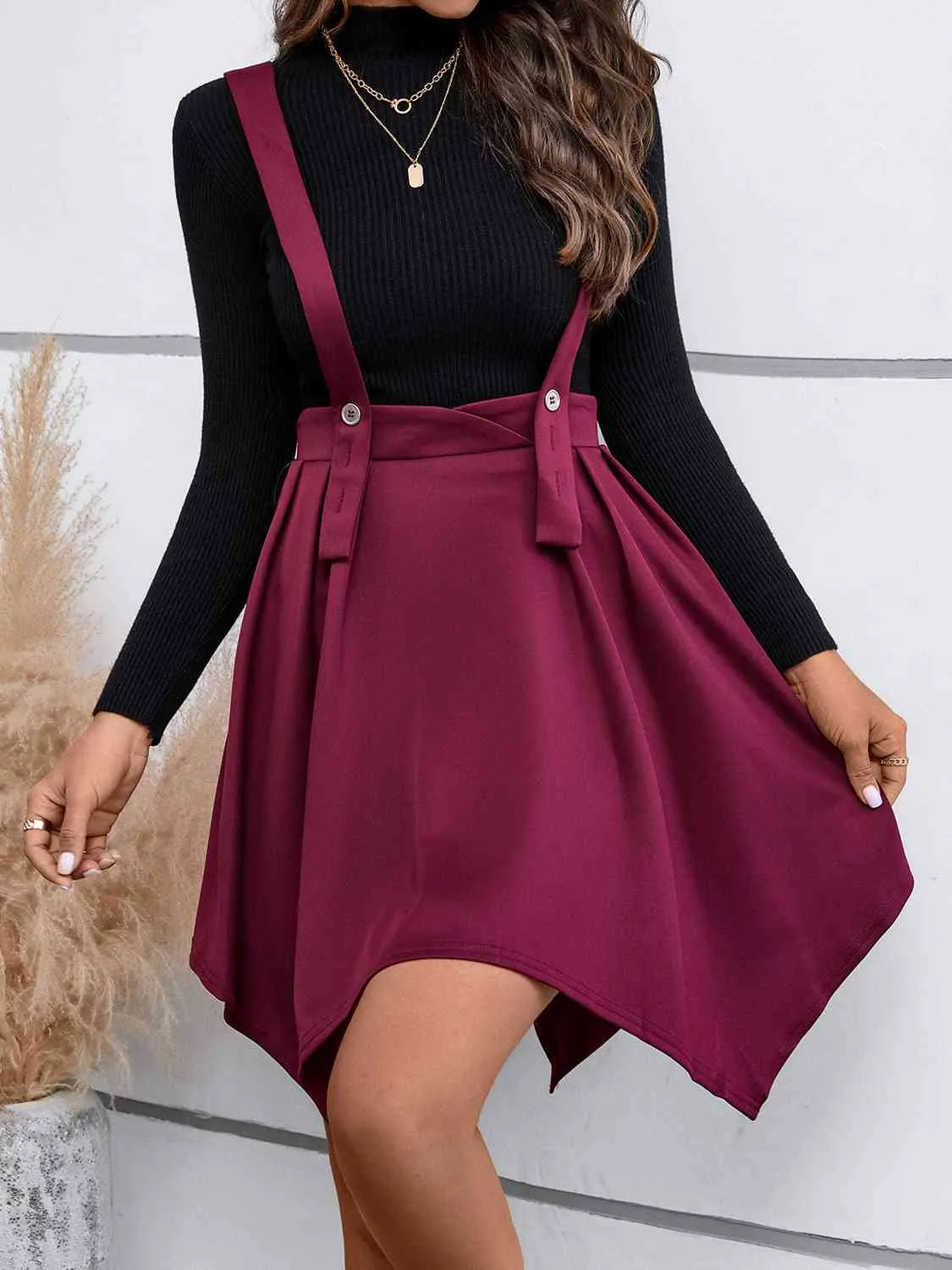 TastyHottie - Zip Back Buttoned Overall Skirt Dress